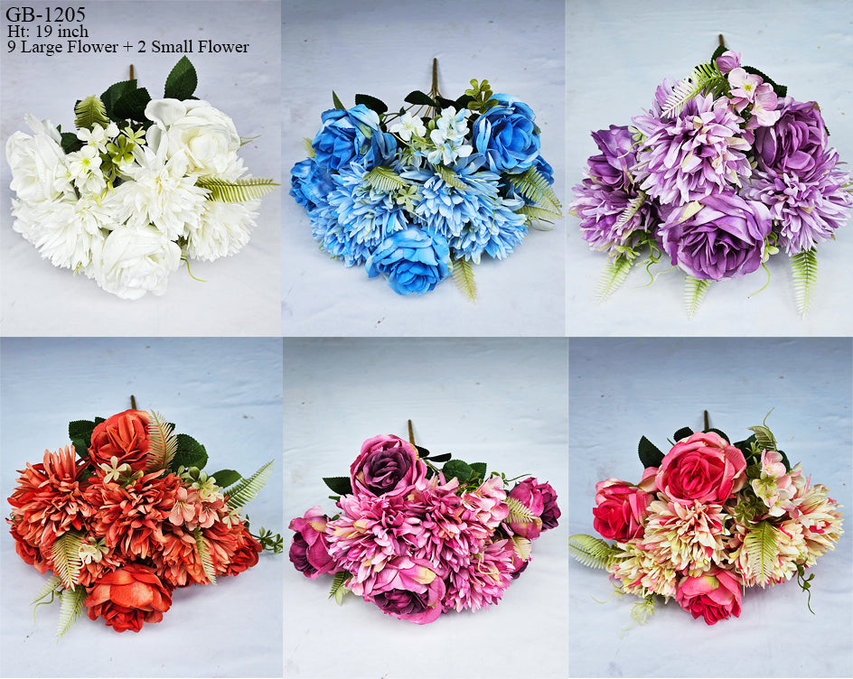 Large Rose +Ball Mum Bunch (11 stick, 9 Large + 2 Small flowers)