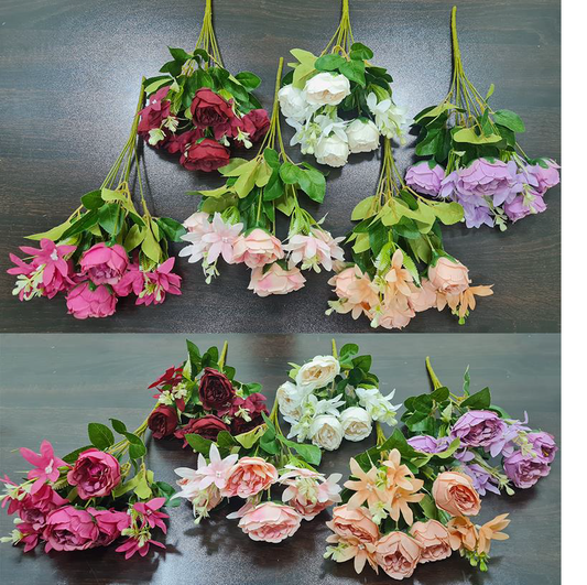 Artificial Peony + Fillers Bunch x 7 (6 colours)