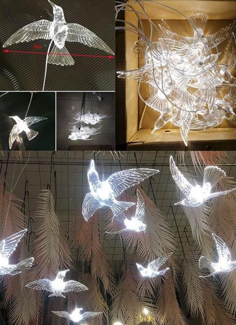 LED HANGING ACRYLIC BIRD SET (PACK OF 10 BIRDS, PLASTIC)