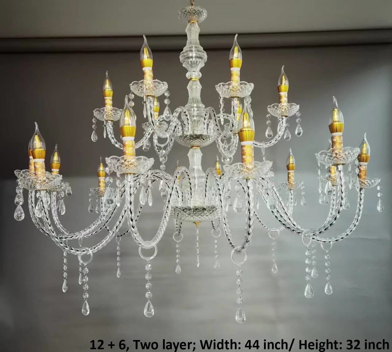 ACRYLIC CHANDELIER – 12 + 6 BULBS, TWO LAYER LARGE (PLASTIC)