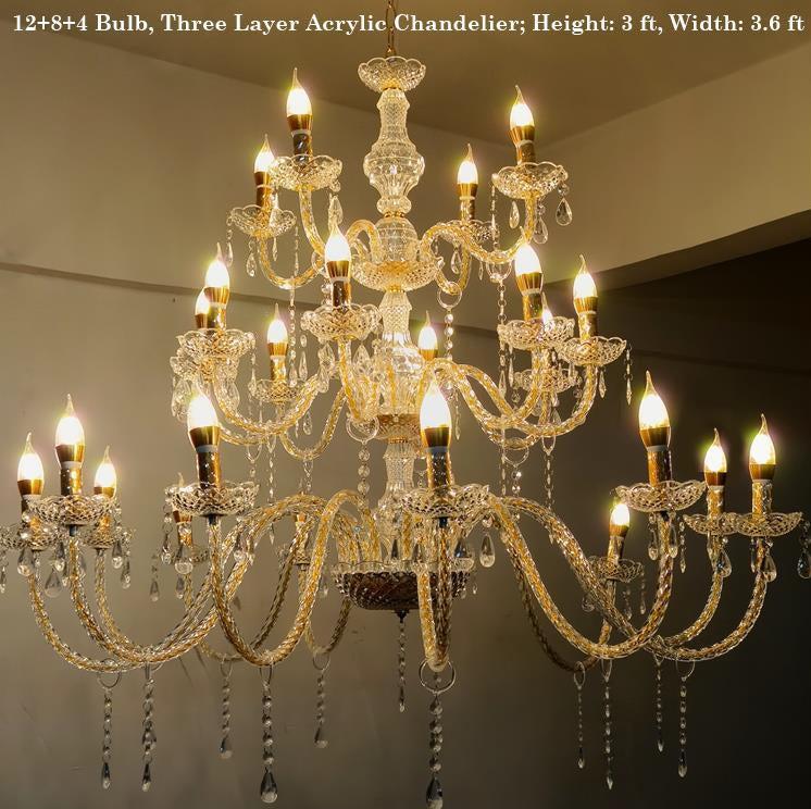 ACRYLIC CHANDELIER – 12 +8+4 BULBS, THREE LAYER LARGE (PLASTIC)