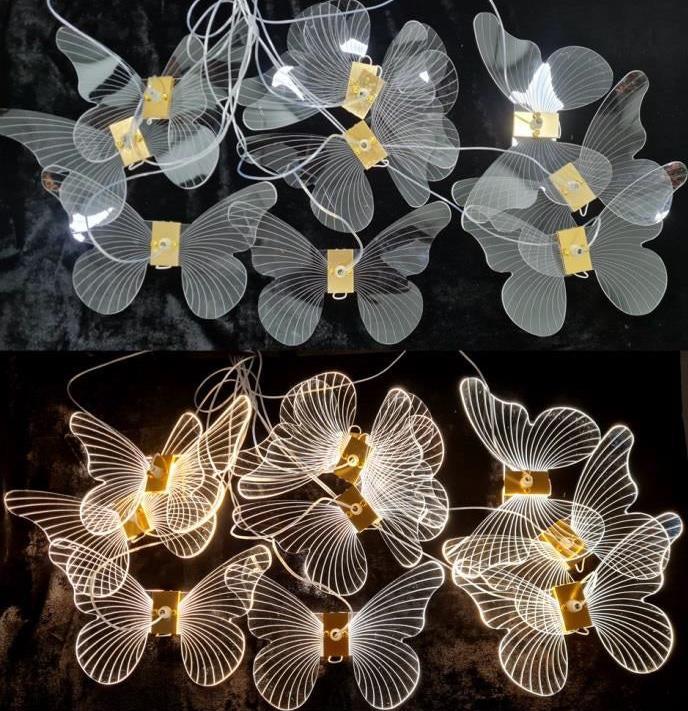 10 PC ACRYLIC BUTTERFLY WITH METAL JOINTS HANGING