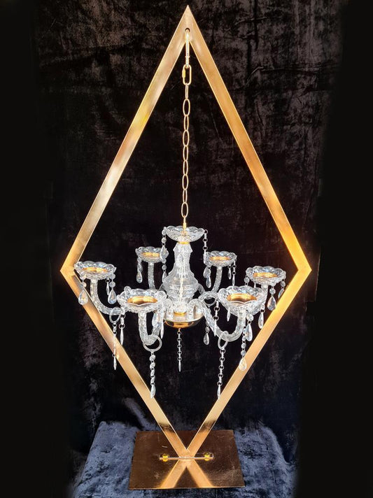 6 ARM CANDLE CHANDELIER + DIAMOND SHAPE METAL STAND