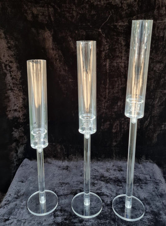 ACRYLIC PILLAR CANDLE STAND – SET OF 3