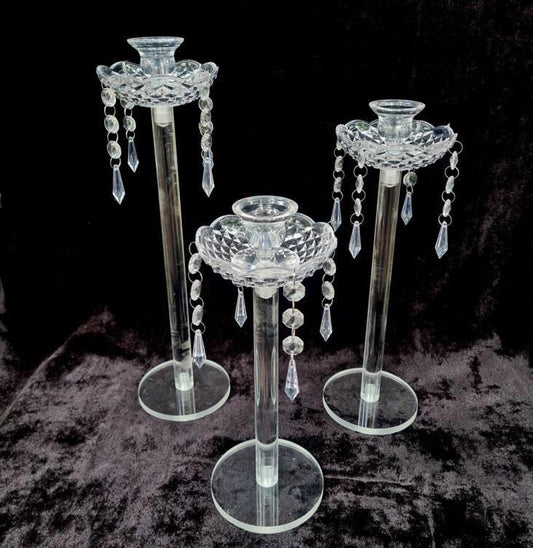 ACRYLIC CANDLE STAND WITH DANGLET – SET OF 3