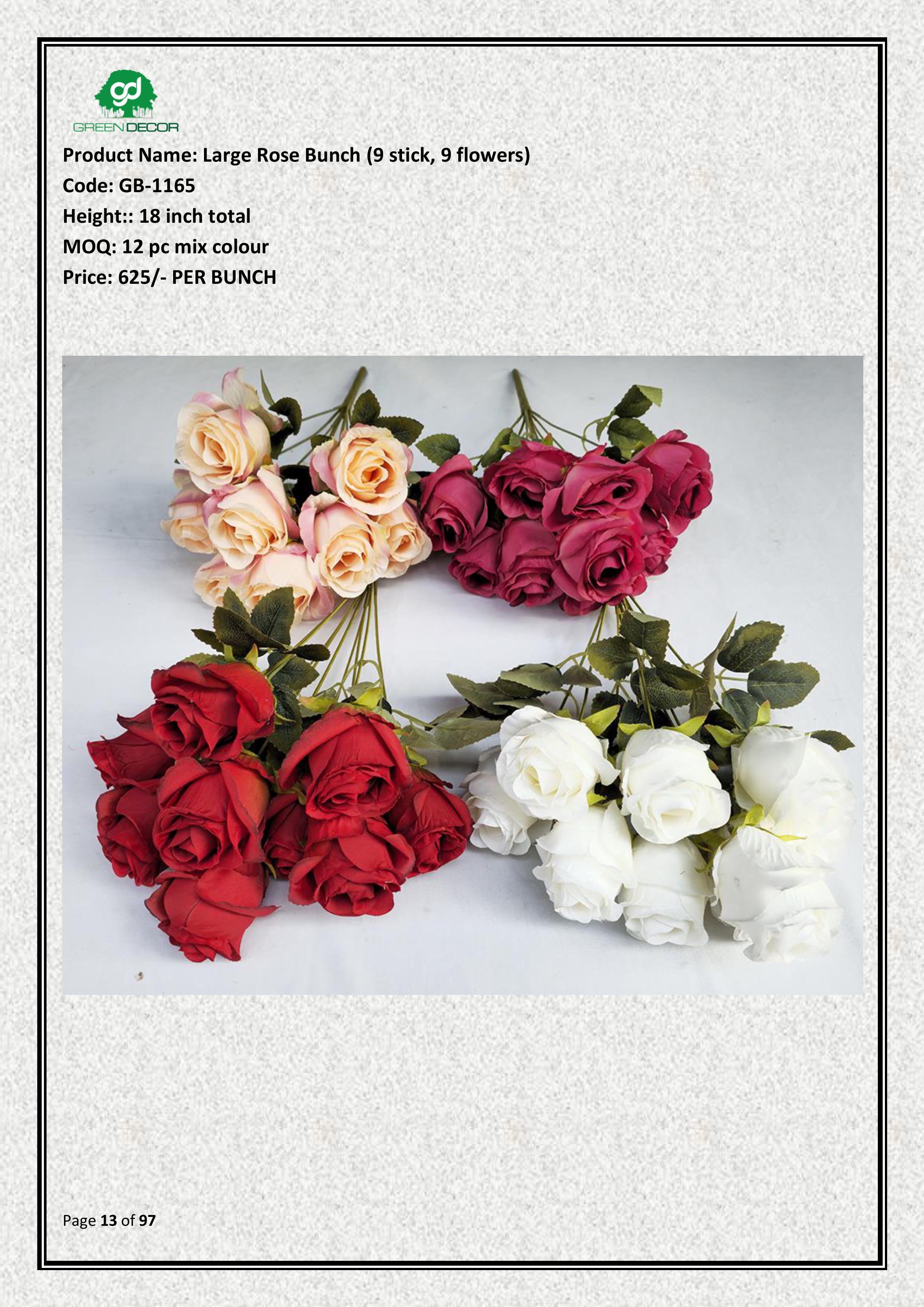 Artificial Large Rose Bunch (9 stick, 9 flowers)