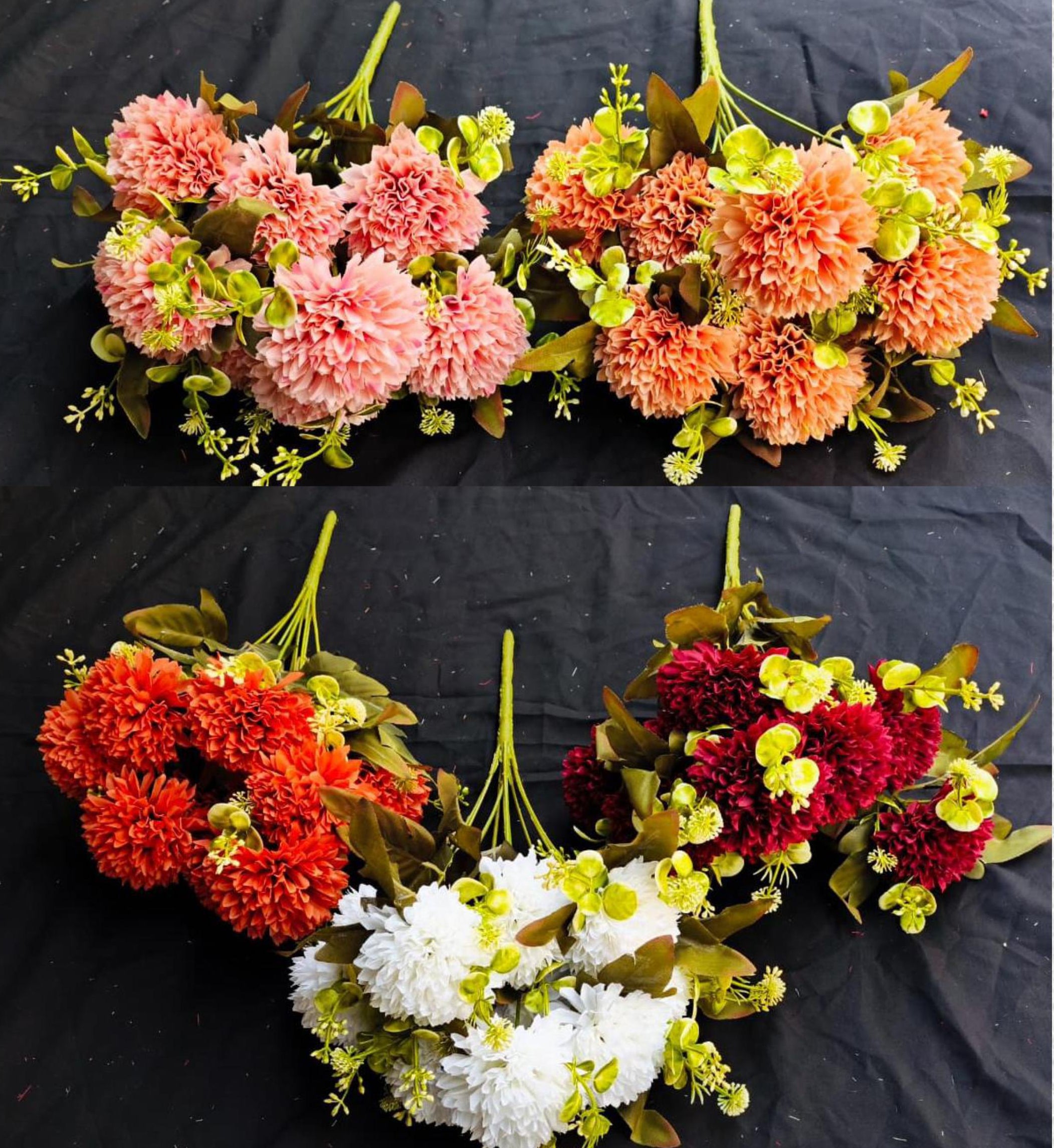 Artificial Large Ball Mum + Mix Fillers Bunch x 10 (10 stick, 10 flowers)