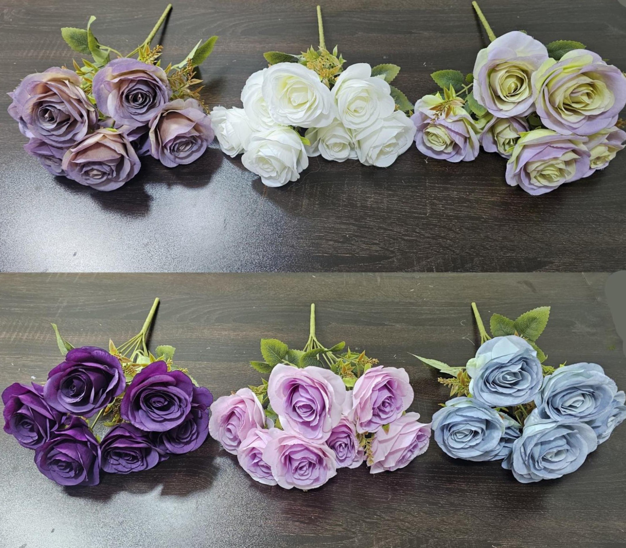 Artificial Medium Rose Bunch x 7 + Fillers (7 stick, 7 flowers)