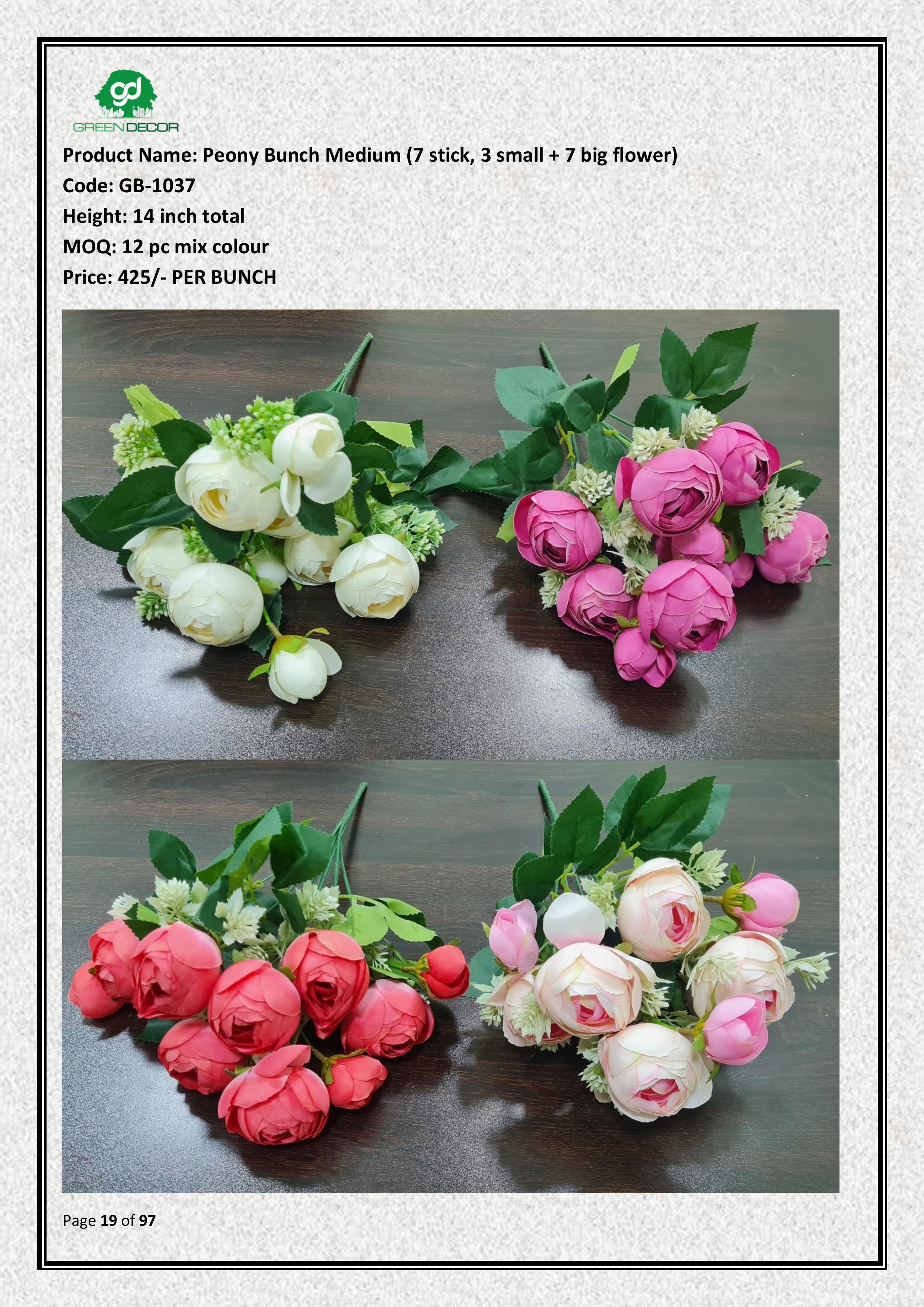 Artificial Peony Bunch Medium (7 stick, 3 small + 7 big flower)