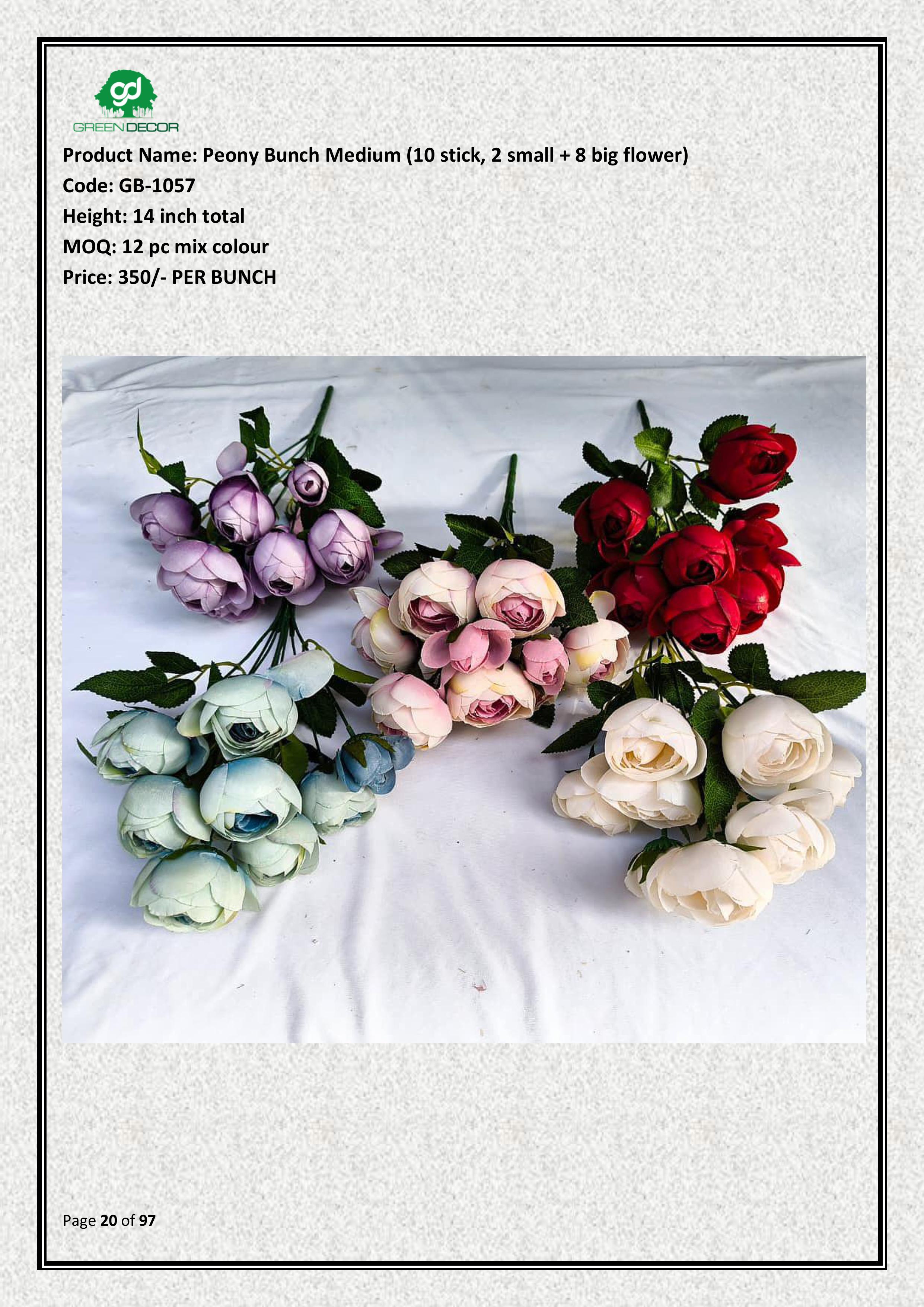 Artificial Peony Bunch Medium (10 stick, 2 small + 8 big flower)