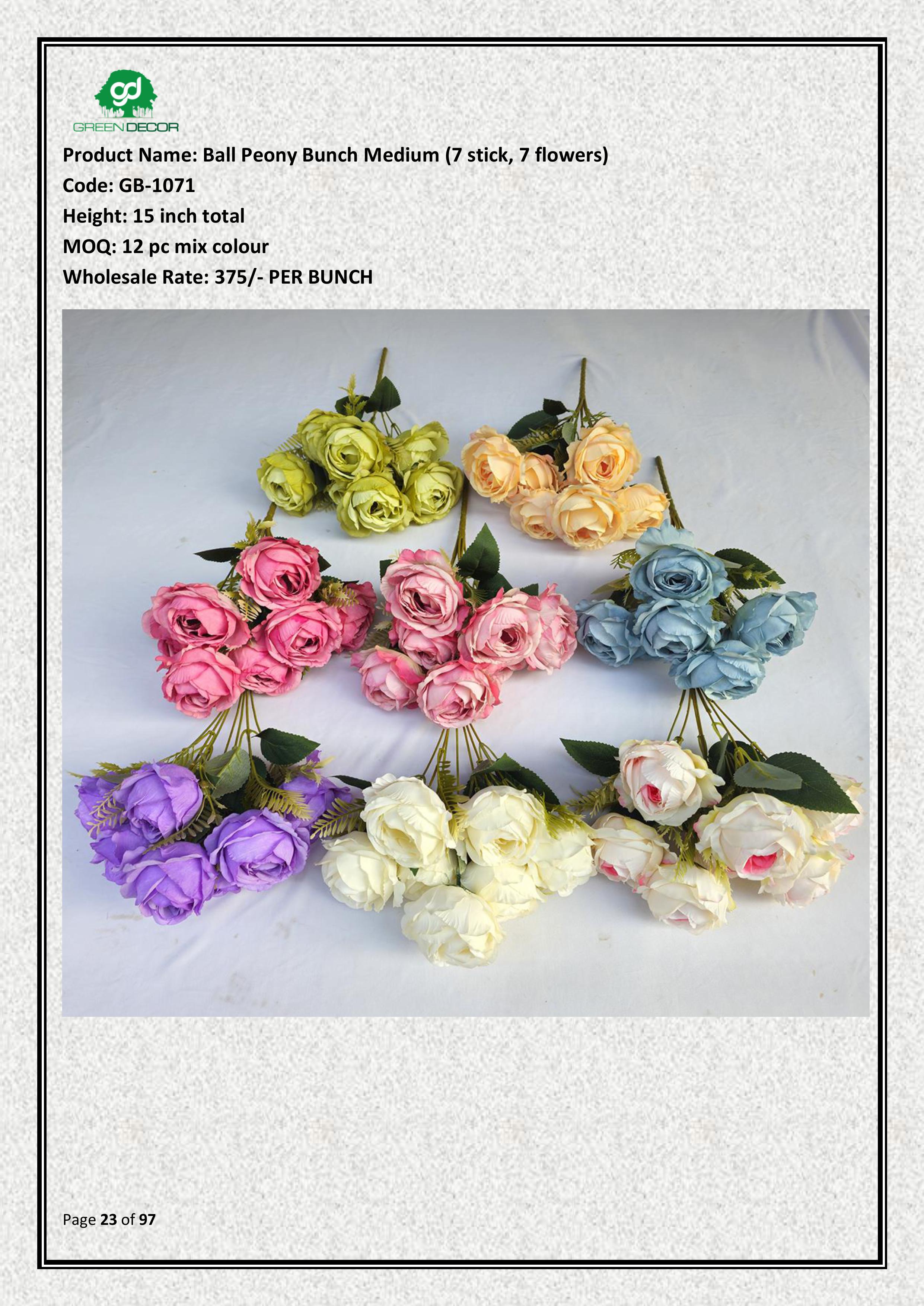 Artificial Ball Peony Bunch Medium (7 stick, 7 flowers)