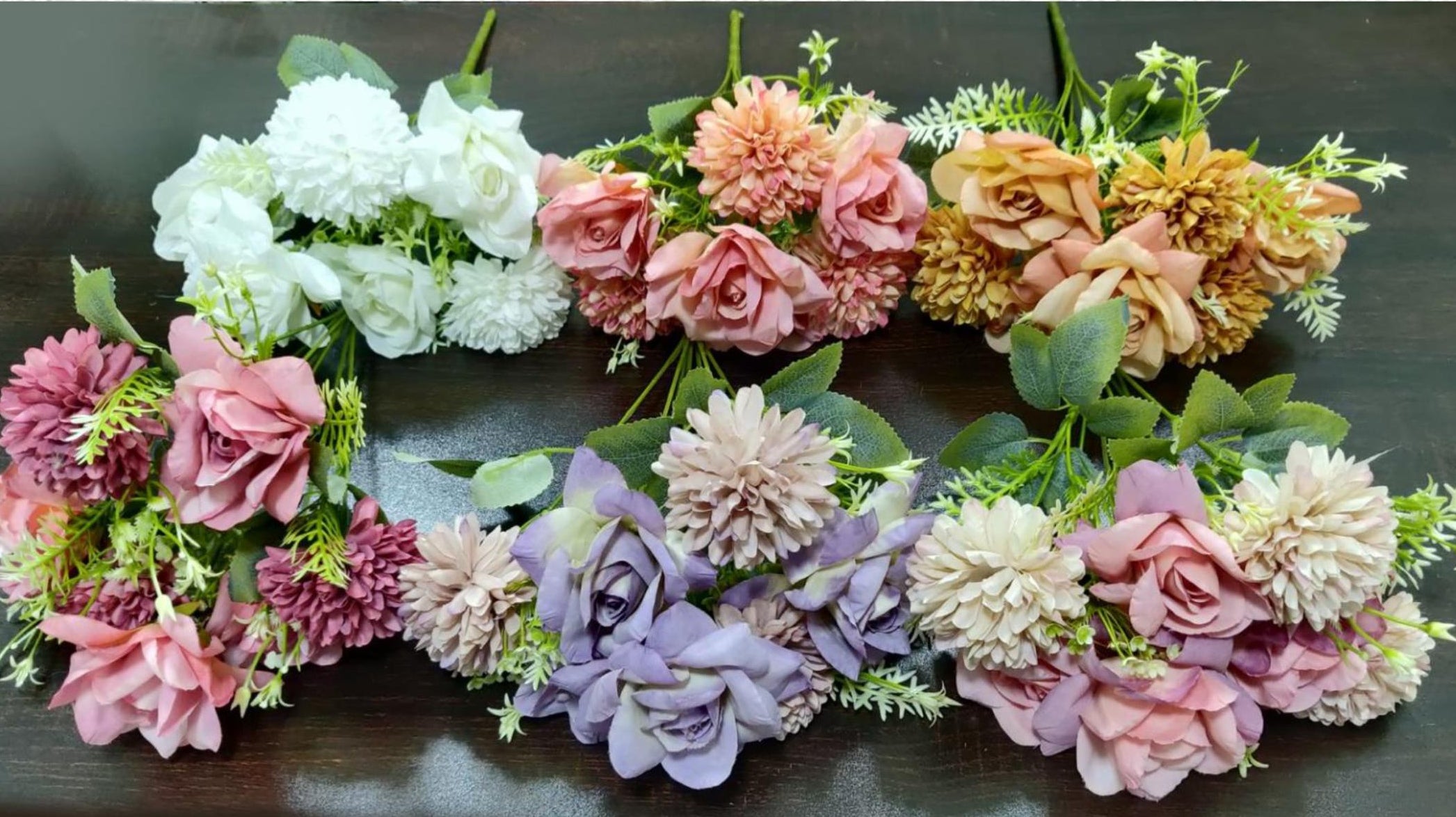 Artificial Diamond Rose + Mum Bunch Medium (7 stick, 7 flowers)