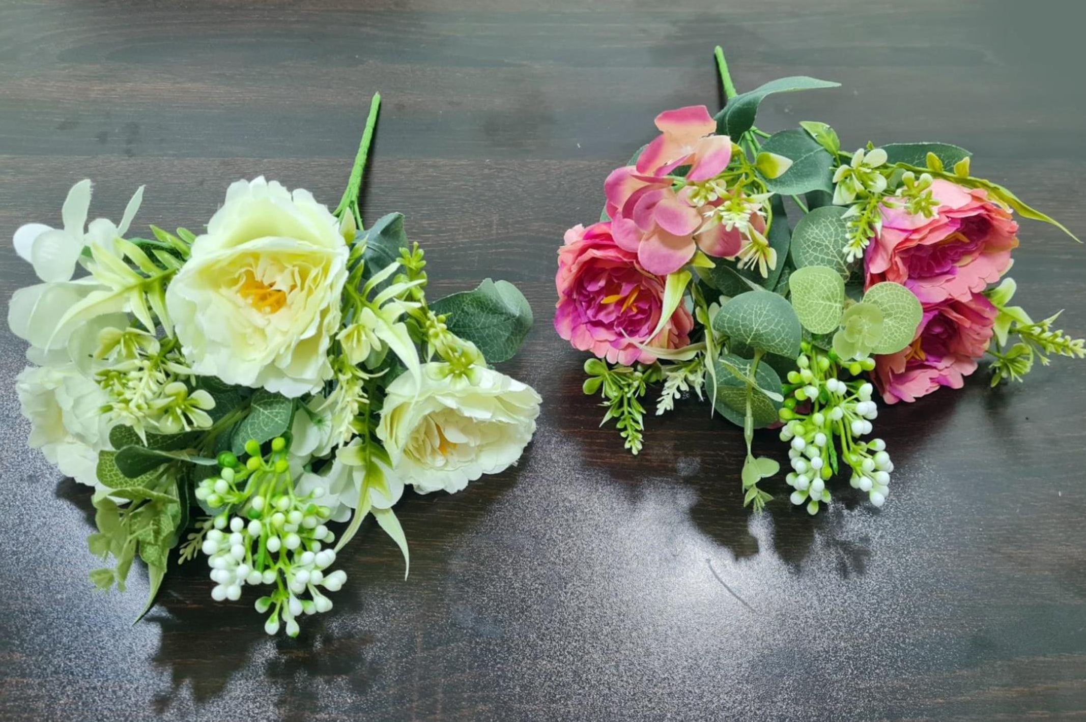 Artificial Peony + Hydrangea Bunch (6 stick, 3 big + 2 small flowers + berries fillers + eucalyptus)