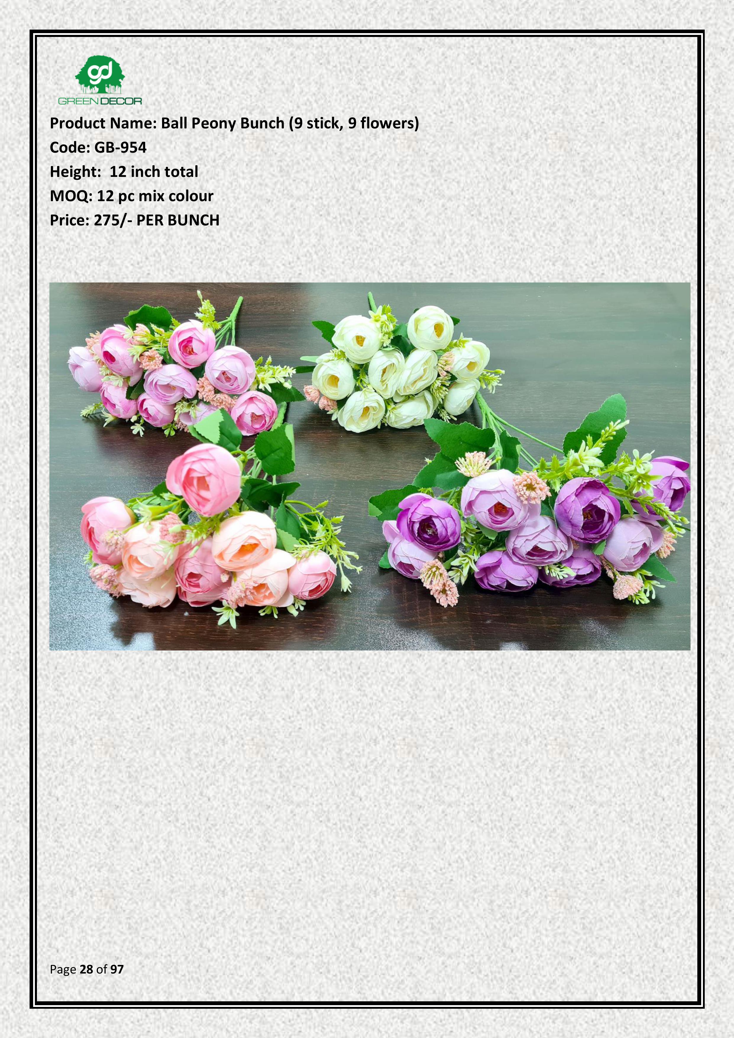 Artificial Ball Peony Bunch (9 stick, 9 flowers)