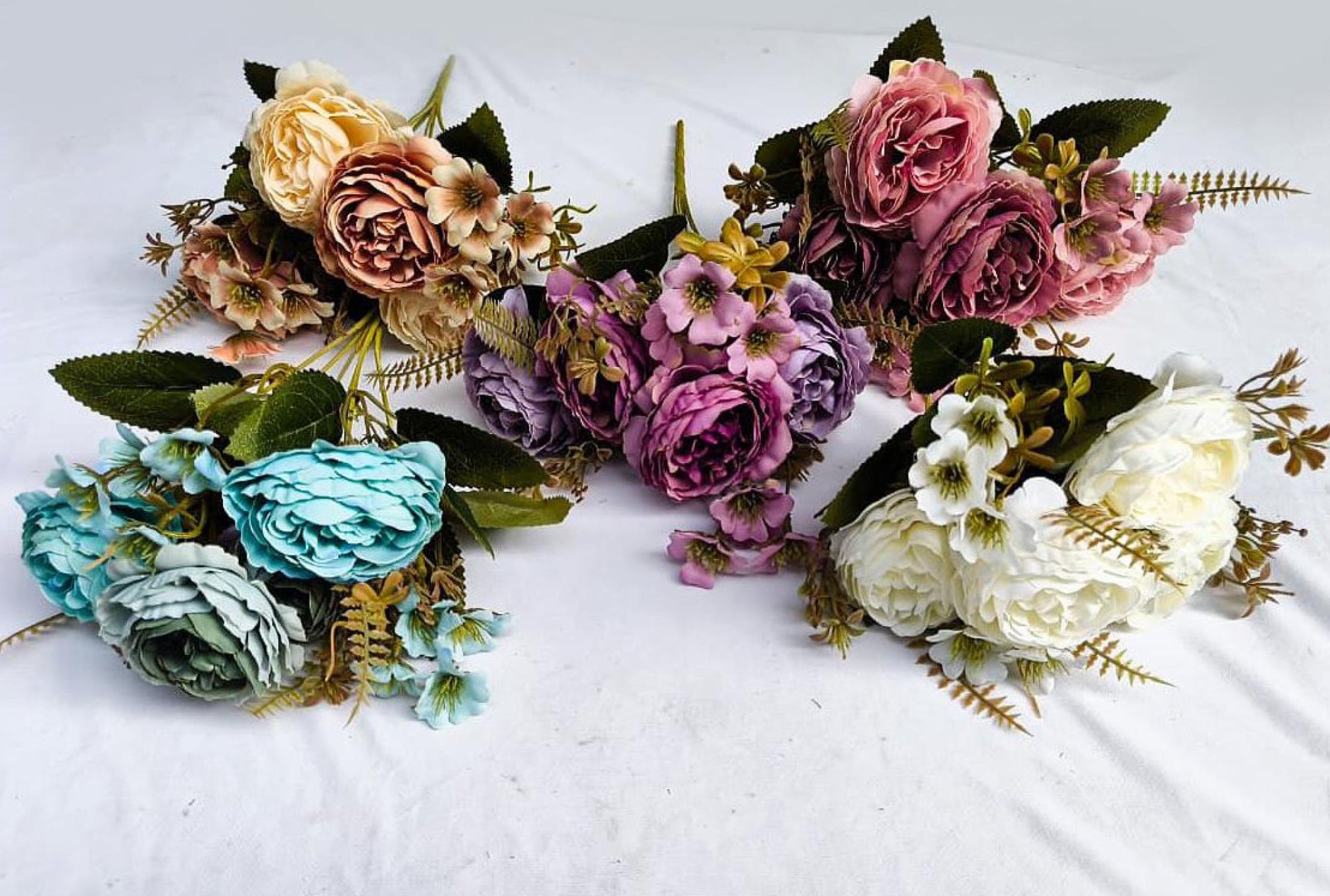 Artificial Ranunculus Bunch (6 stick, 4 big + 2 small flowers)