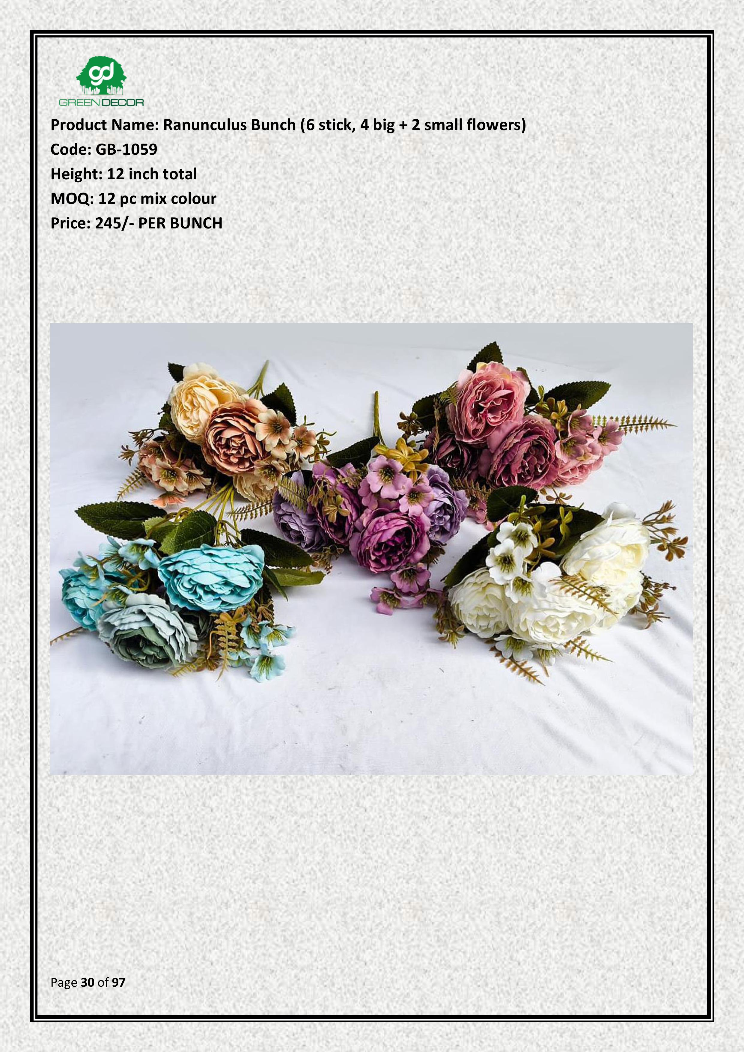 Artificial Ranunculus Bunch (6 stick, 4 big + 2 small flowers)