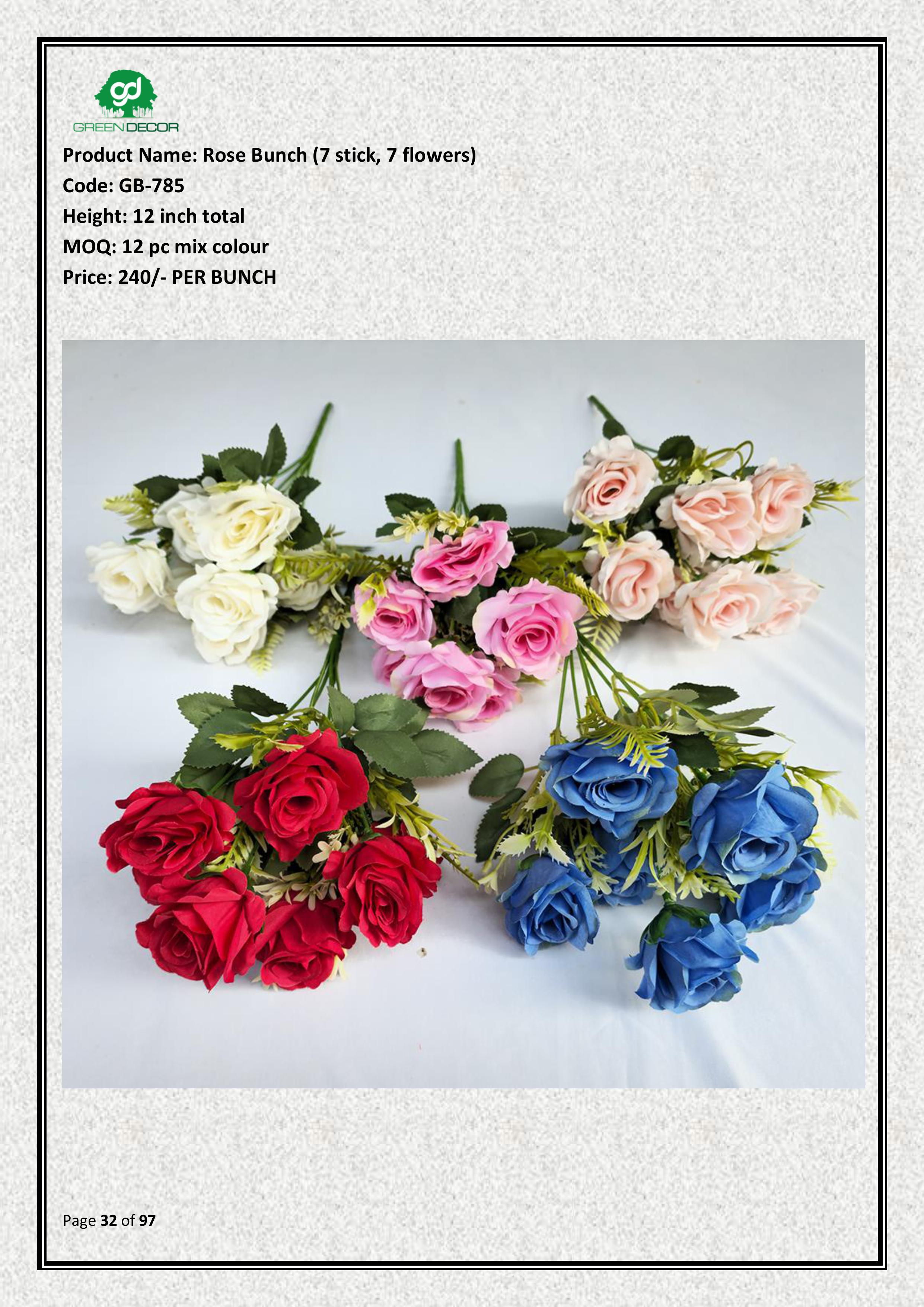 Artificial Rose Bunch (7 stick, 7 flowers)