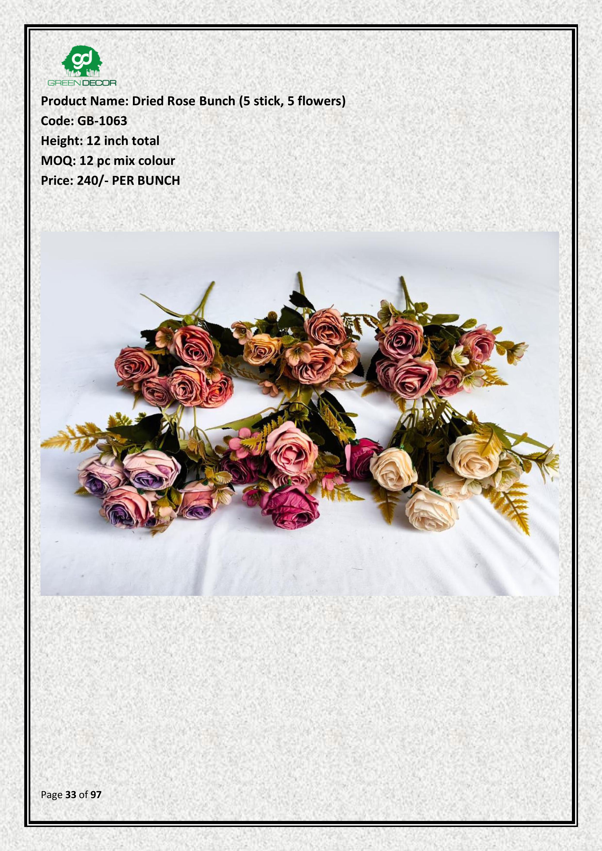 Artificial Dried Rose Bunch (5 stick, 5 flowers)