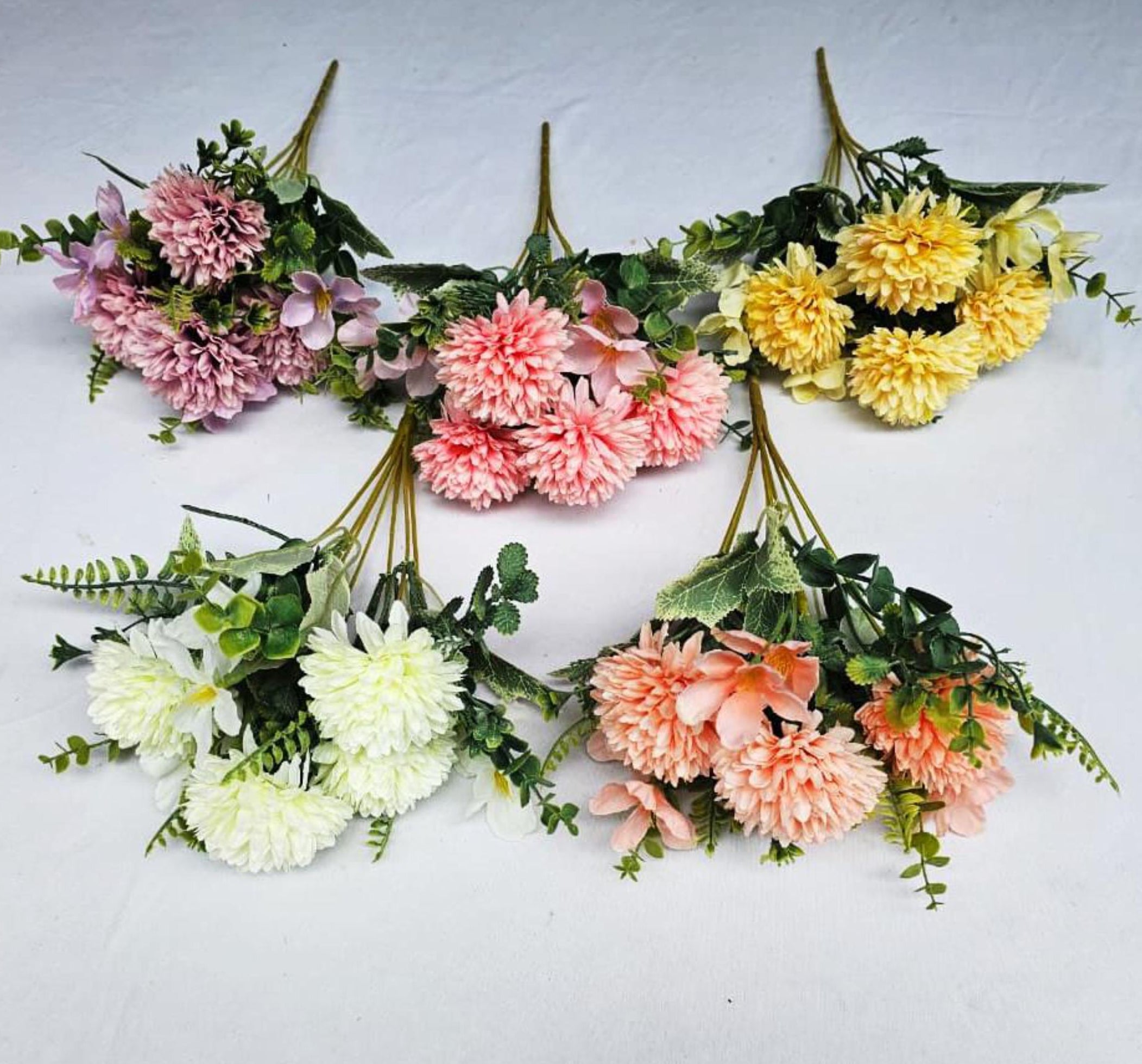 Artificial Ball Mum Bunch (7 stick, 4 big +3 small flowers)