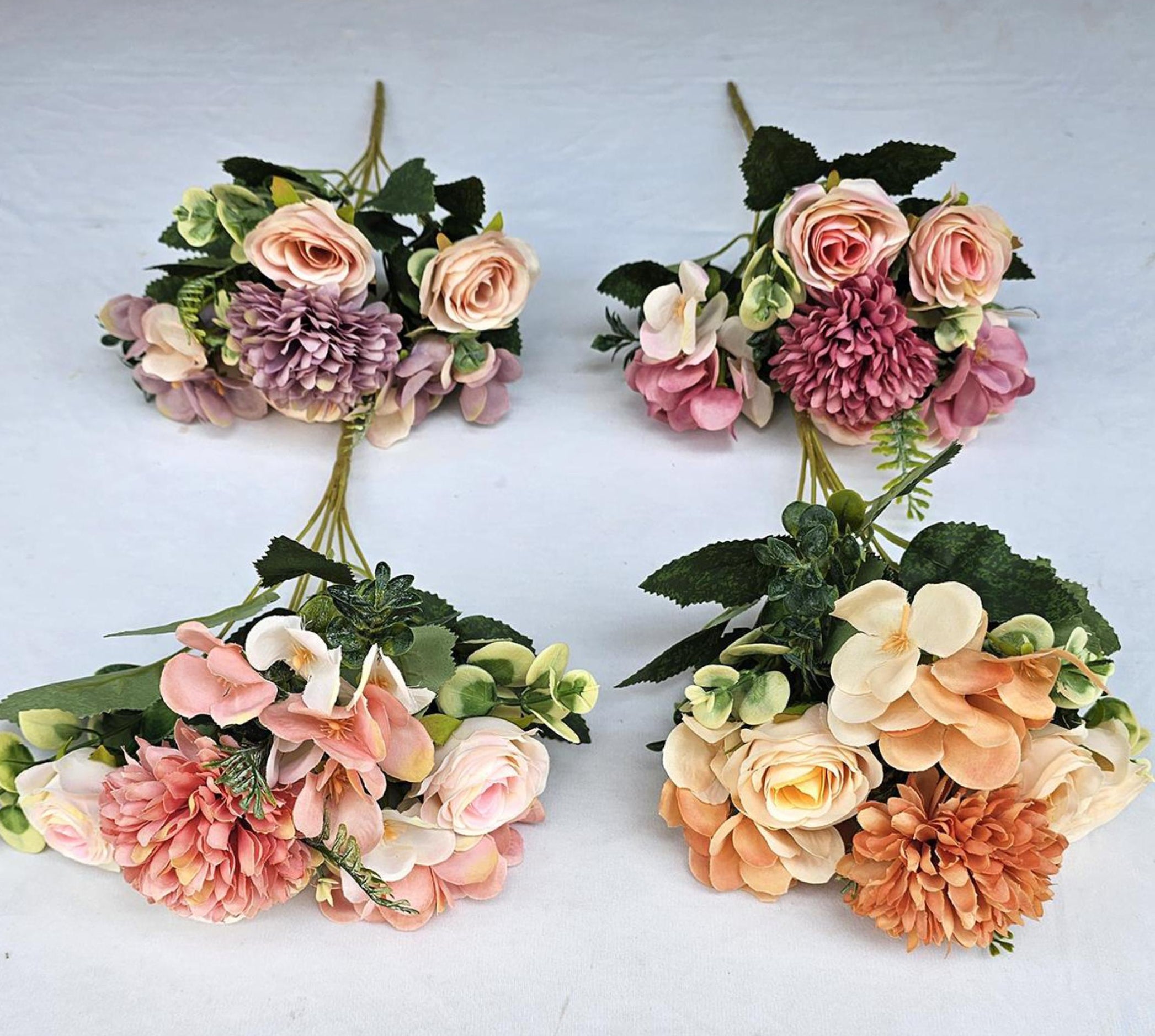 Artificial Ball Mum + Rose + Hydrangea Bunch (6 stick, 6 flowers)