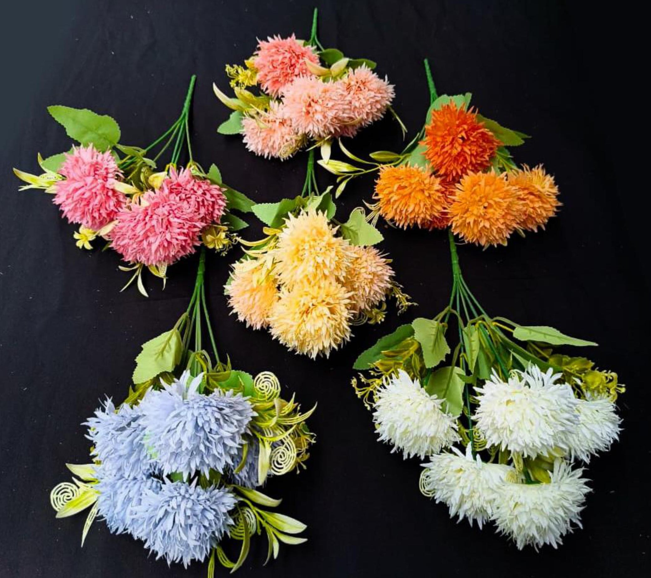 Artificial Spider Ball Mum Bunch (5 stick, 5 flowers)