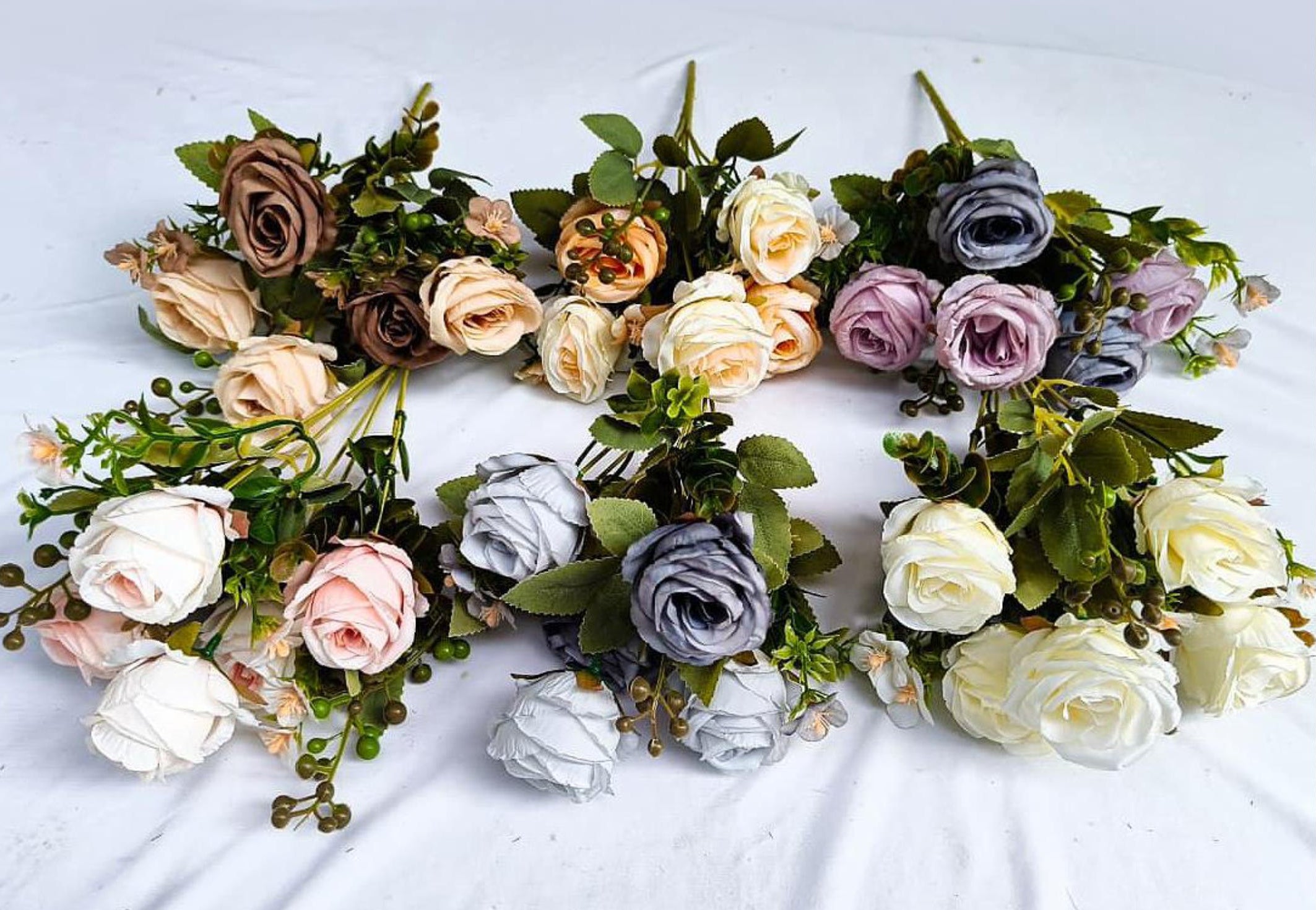 Artificial Rose + Berries Bunch (7 stick, 5 flowers, 2 berries)