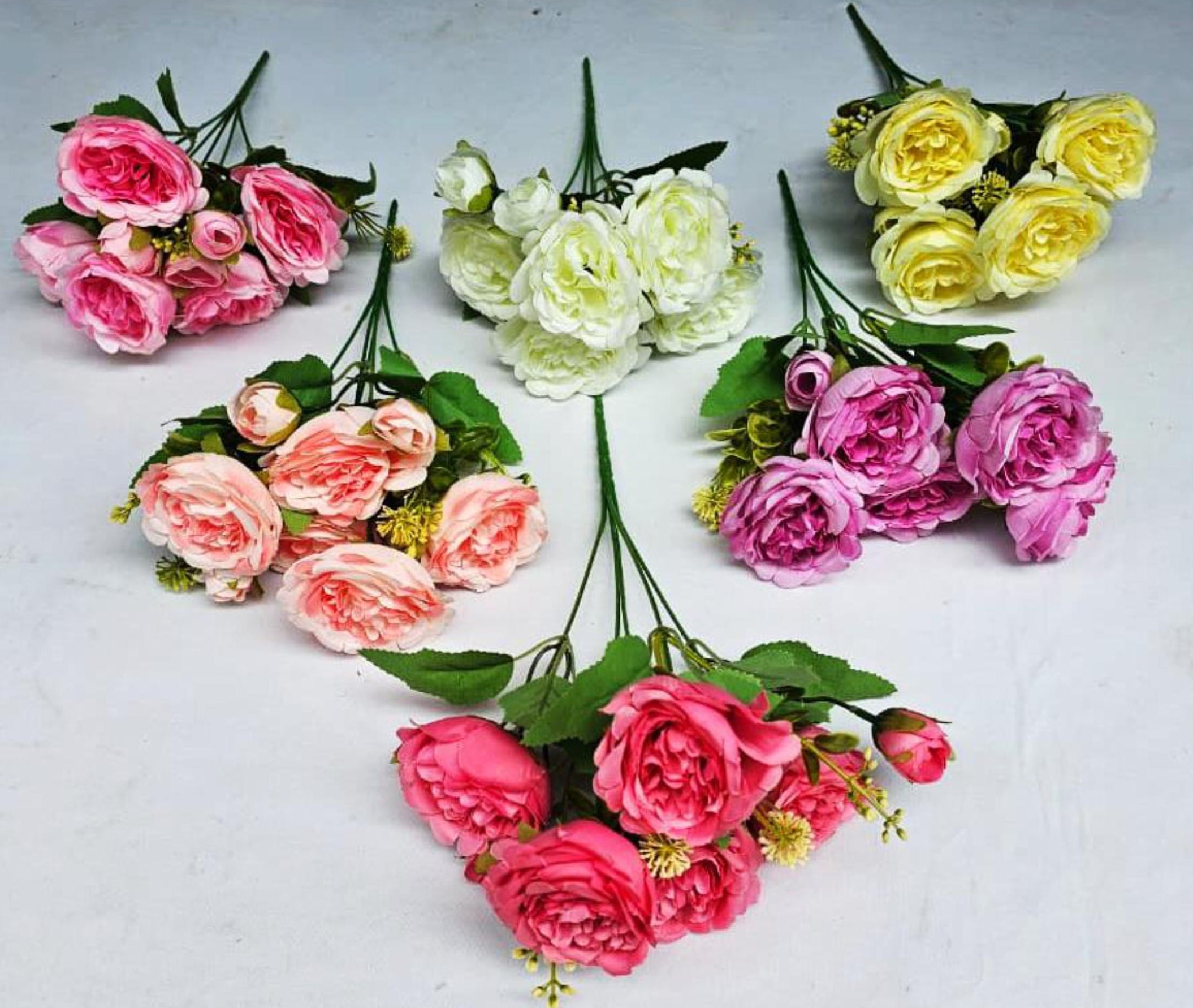 Artificial Fluffy Rose Bunch (5 stick, 5 big + 4 small flowers)