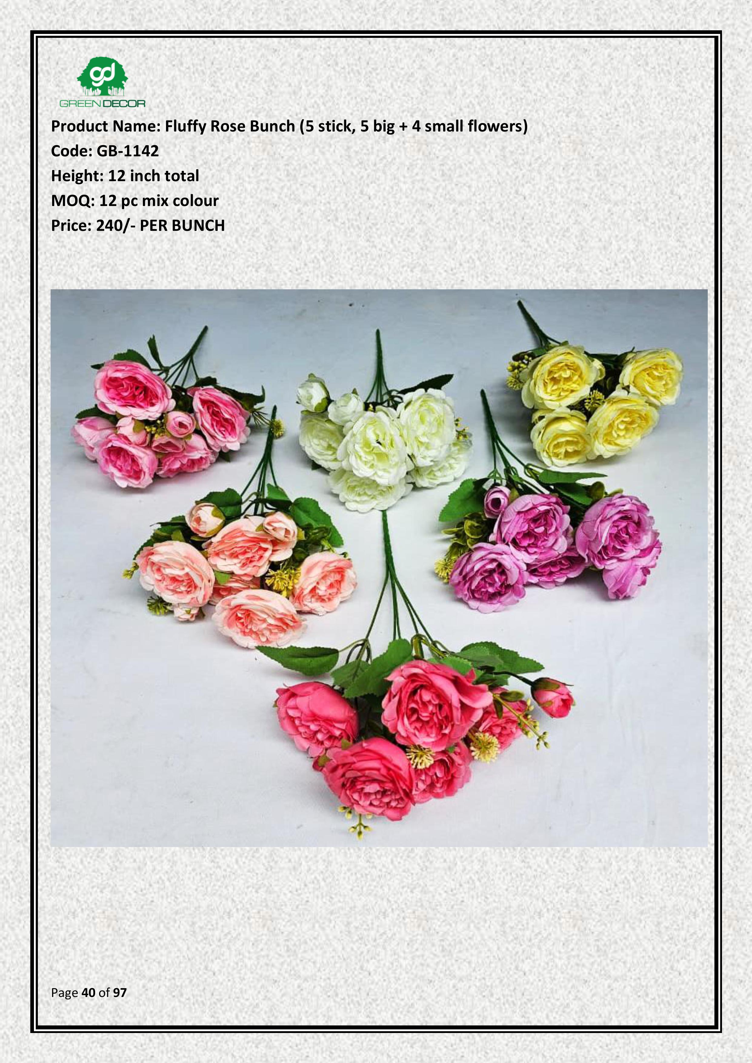 Artificial Fluffy Rose Bunch (5 stick, 5 big + 4 small flowers)