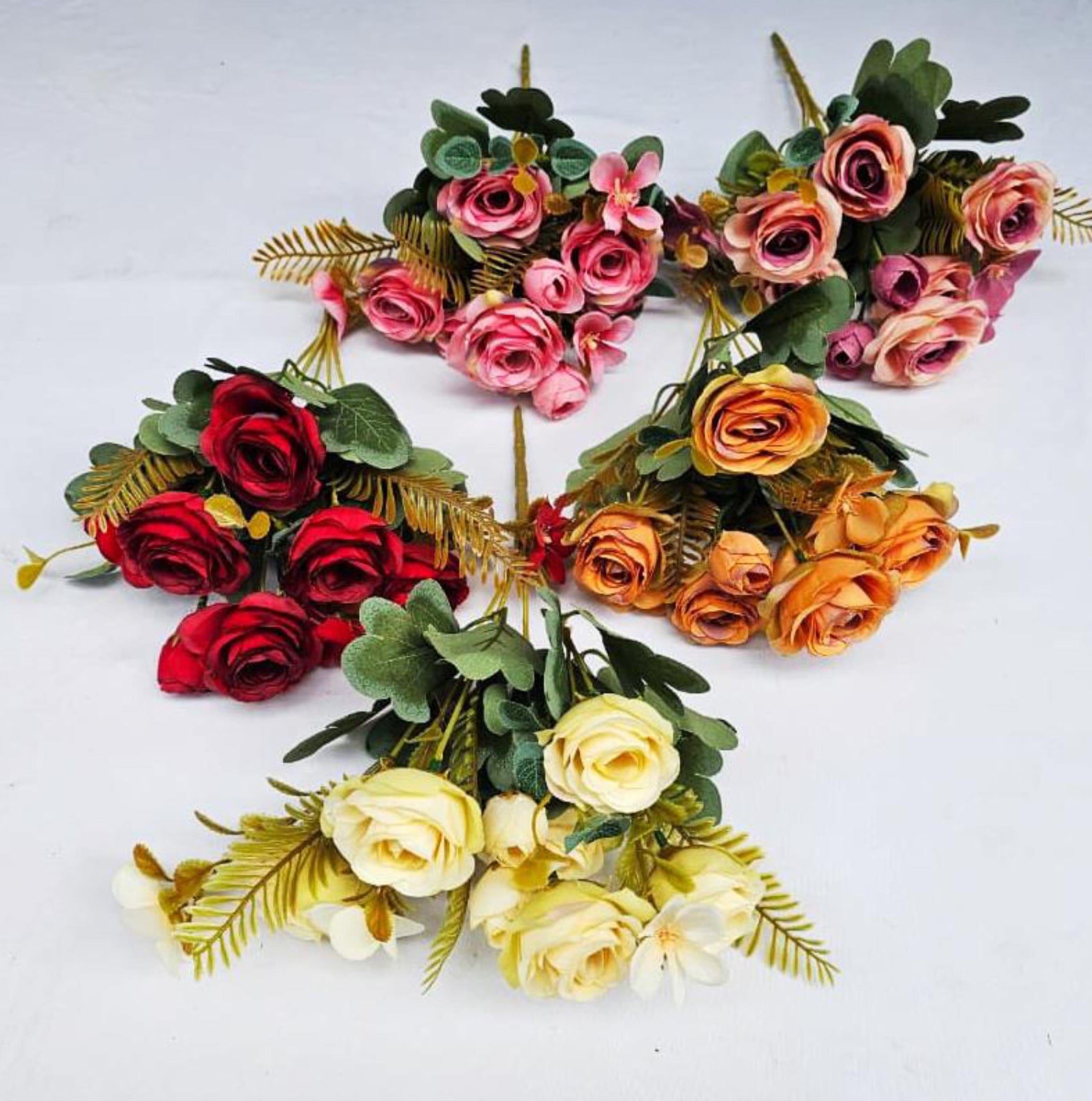Artificial Rose + Hydrangea Bunch (6 stick, 6 big + 2 small flowers)