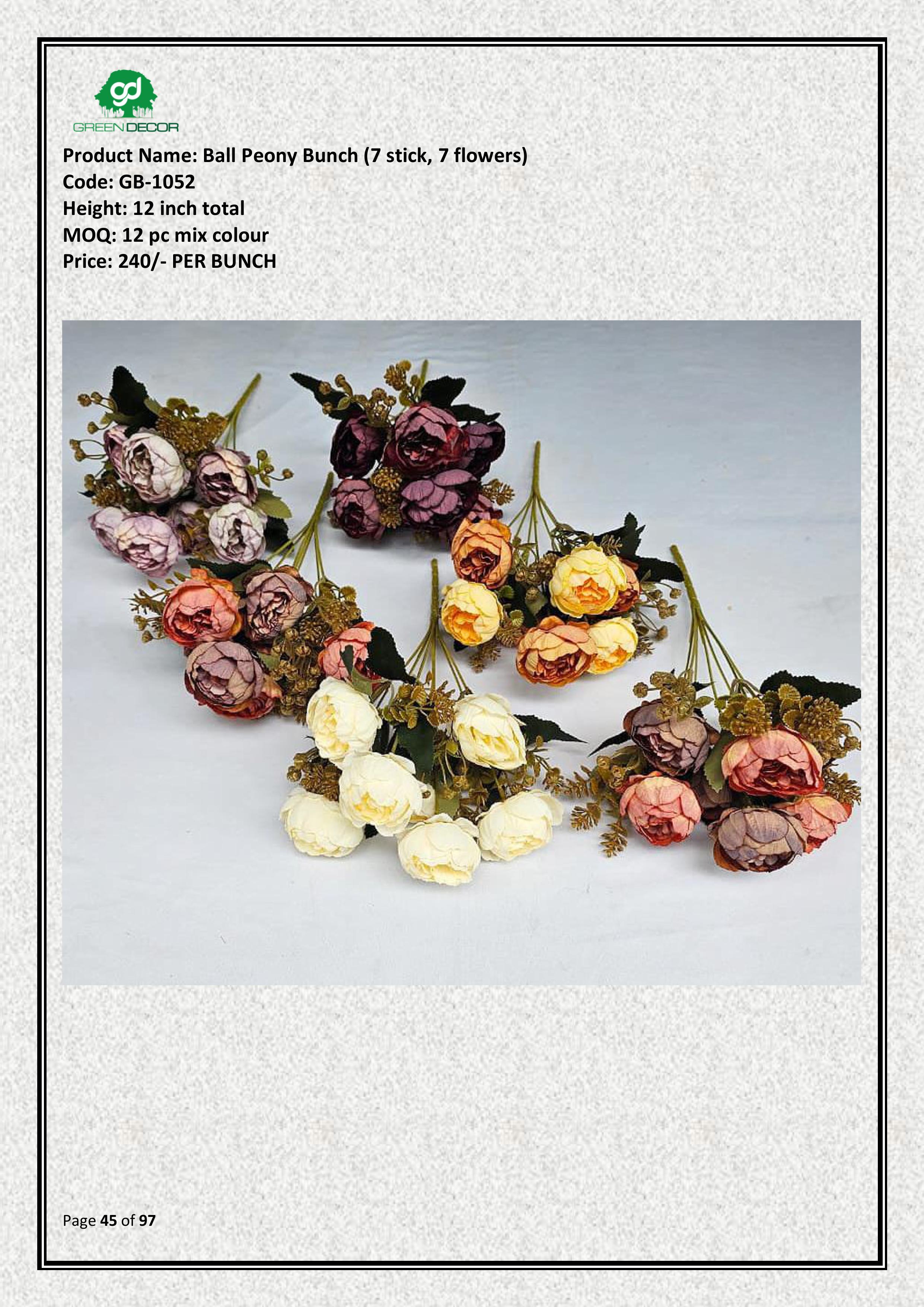 Artificial Ball Peony Bunch (7 stick, 7 flowers)
