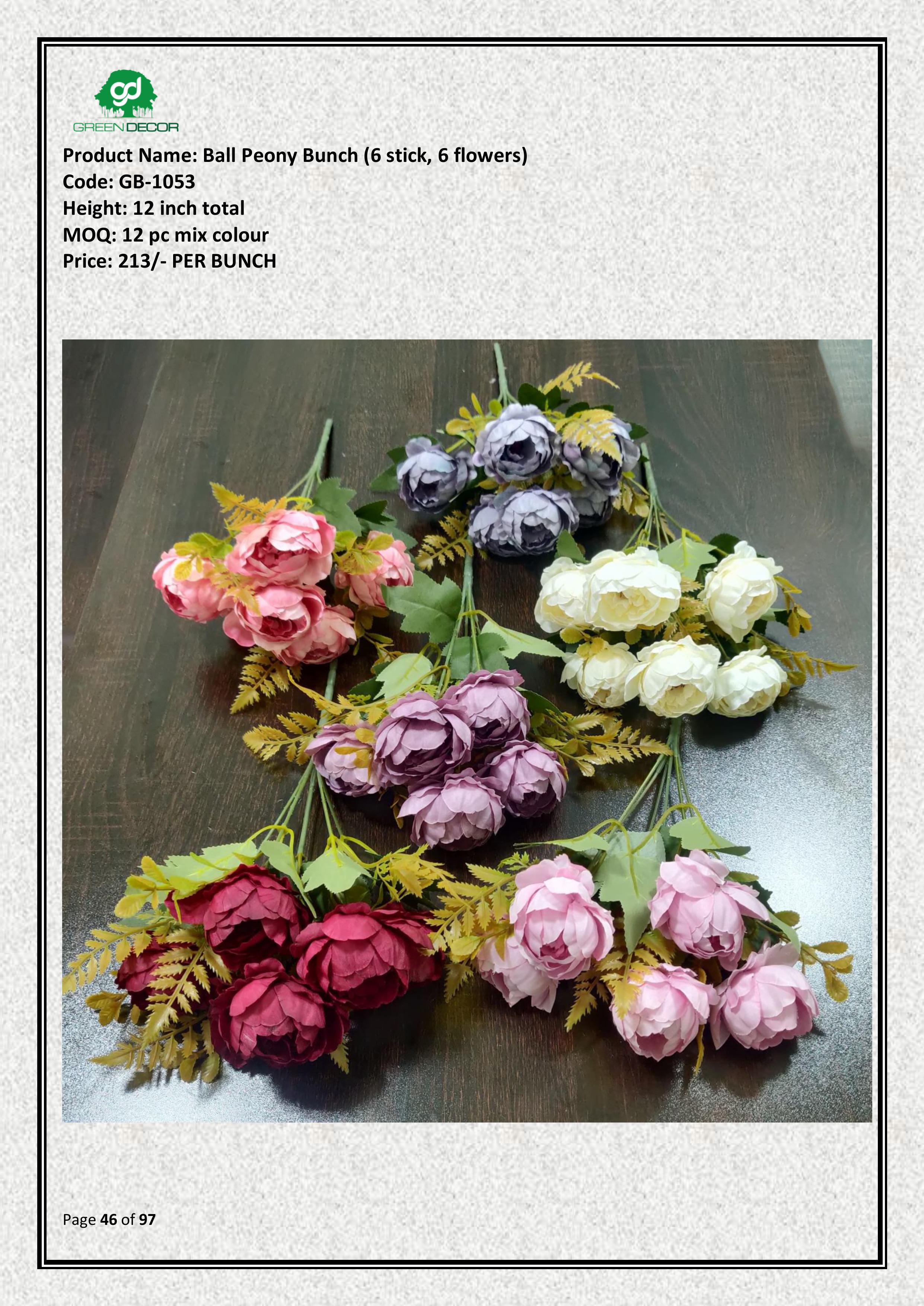 Artificial Ball Peony Bunch (6 stick, 6 flowers)