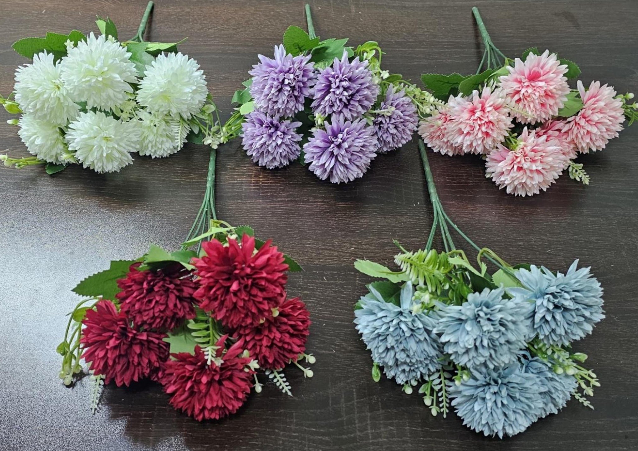 Artificial Ball Mum Bunch (6 stick, 6 flowers)