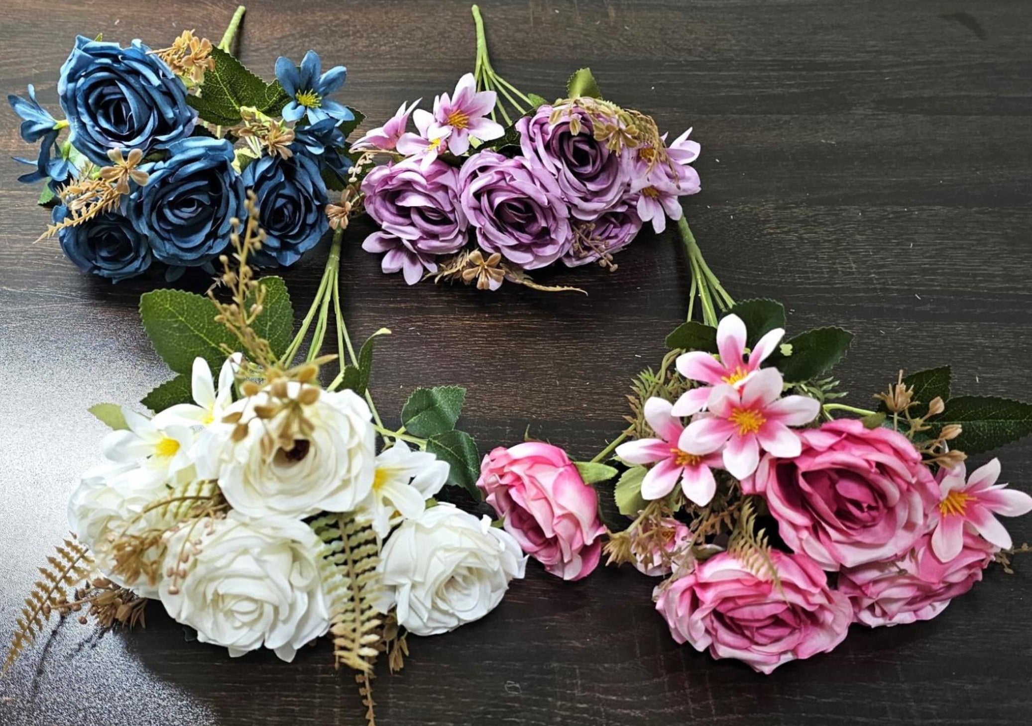Artificial Rose + Jasmine Bunch (7 stick, 4 big + 3 small flowers)