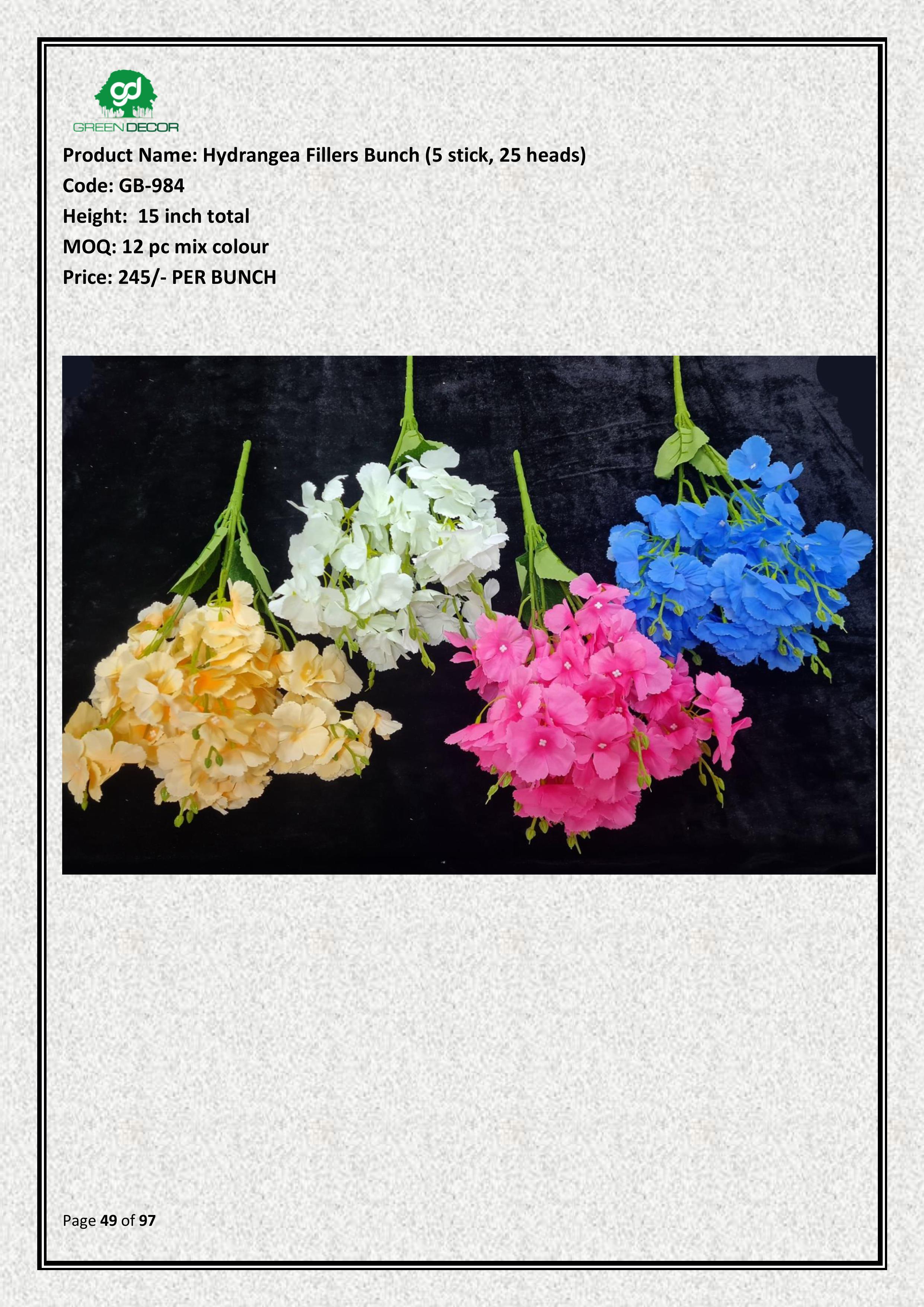 Artificial Hydrangea Fillers Bunch (5 stick, 25 heads)