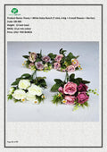 Artificial Peony + White Daisy Bunch (7 stick, 4 big + 4 small flowers + Berries)