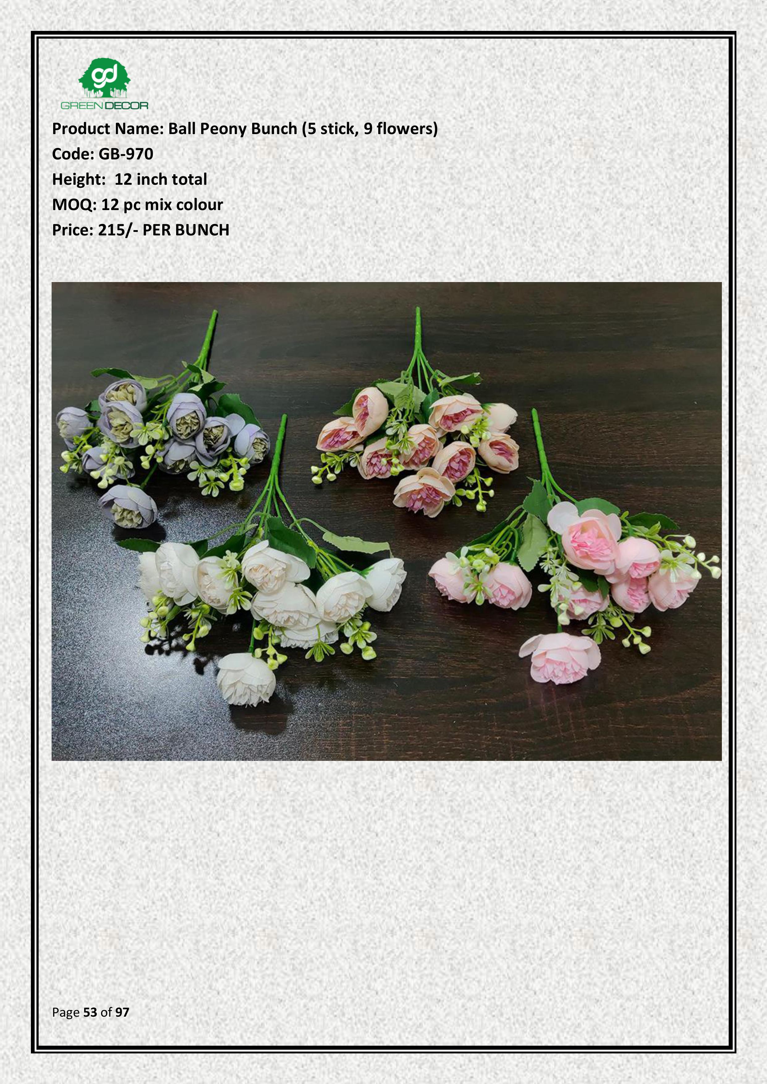 Artificial Ball Peony Bunch (5 stick, 9 flowers)