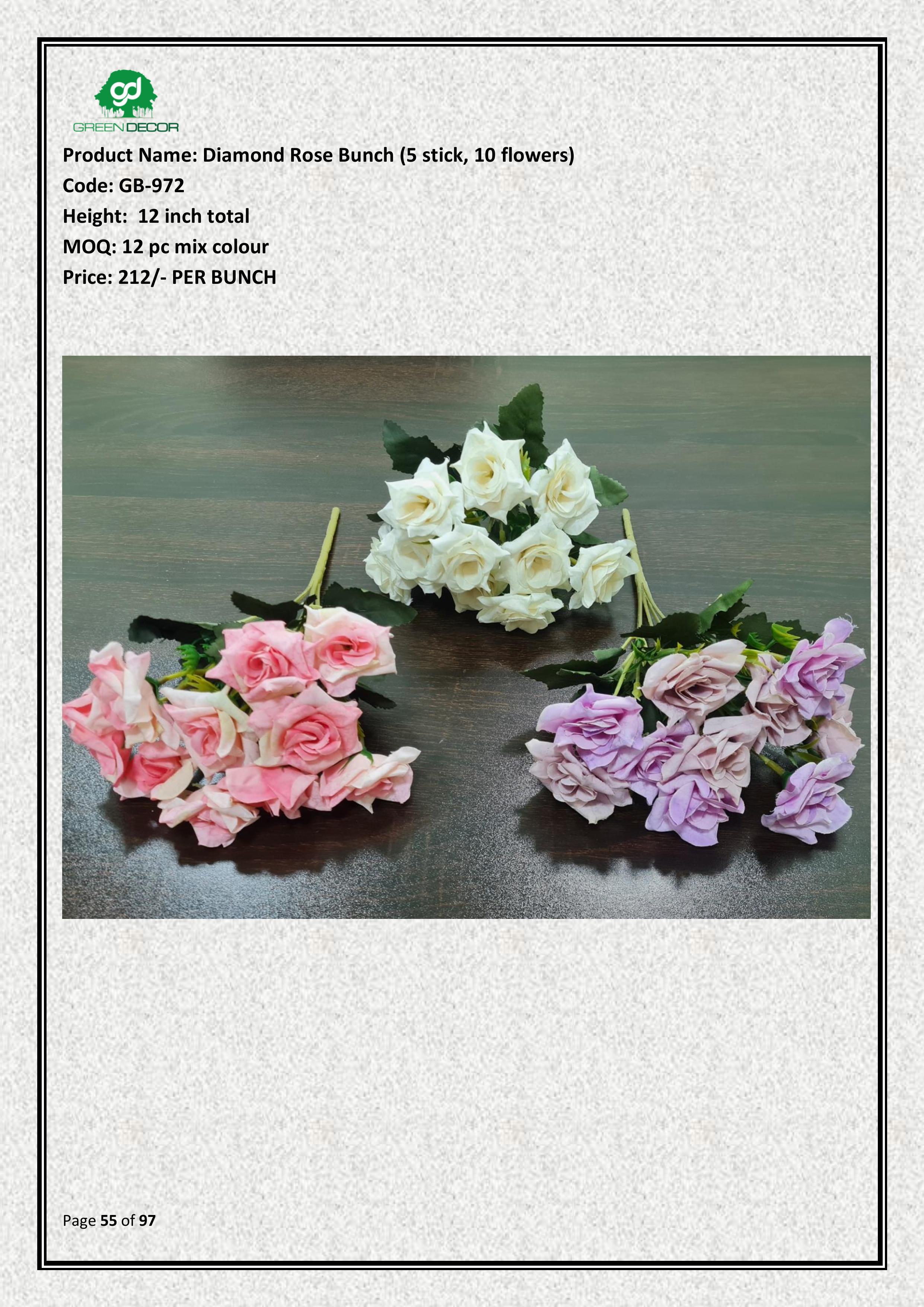 Artificial Diamond Rose Bunch (5 stick, 10 flowers)