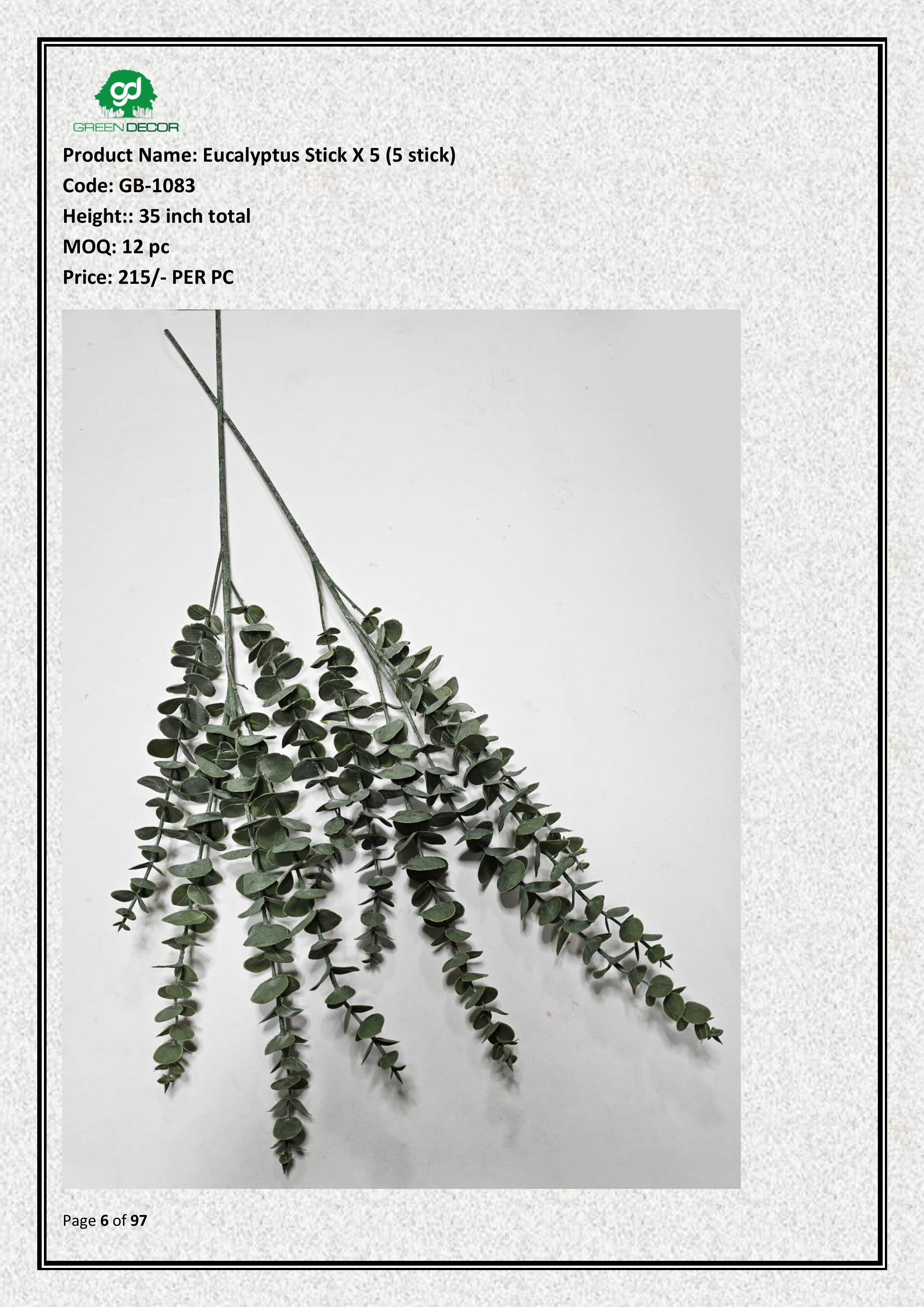 Artificial Eucalyptus Stick X 5