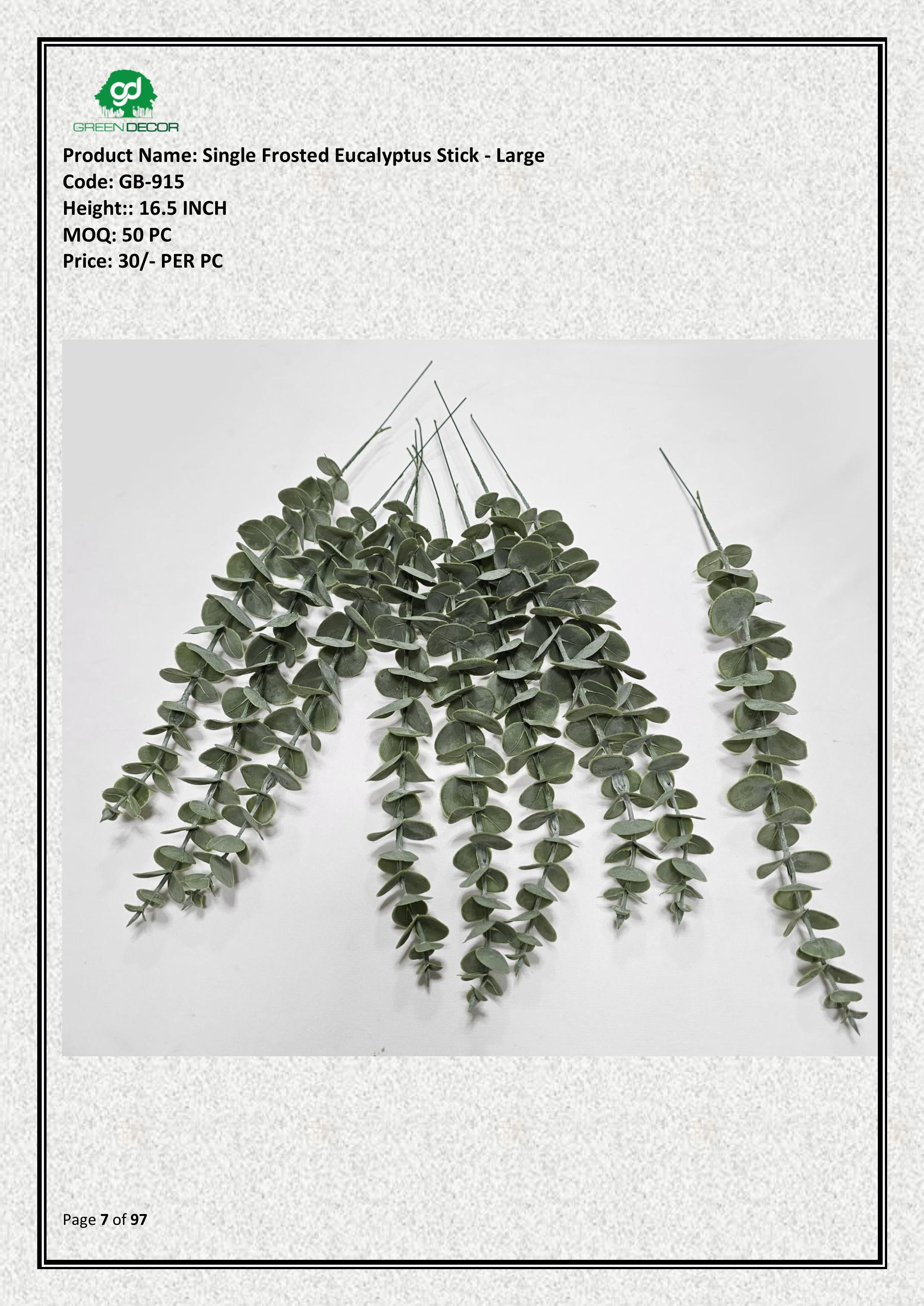 Artificial Single Frosted Eucalyptus Stick - Large