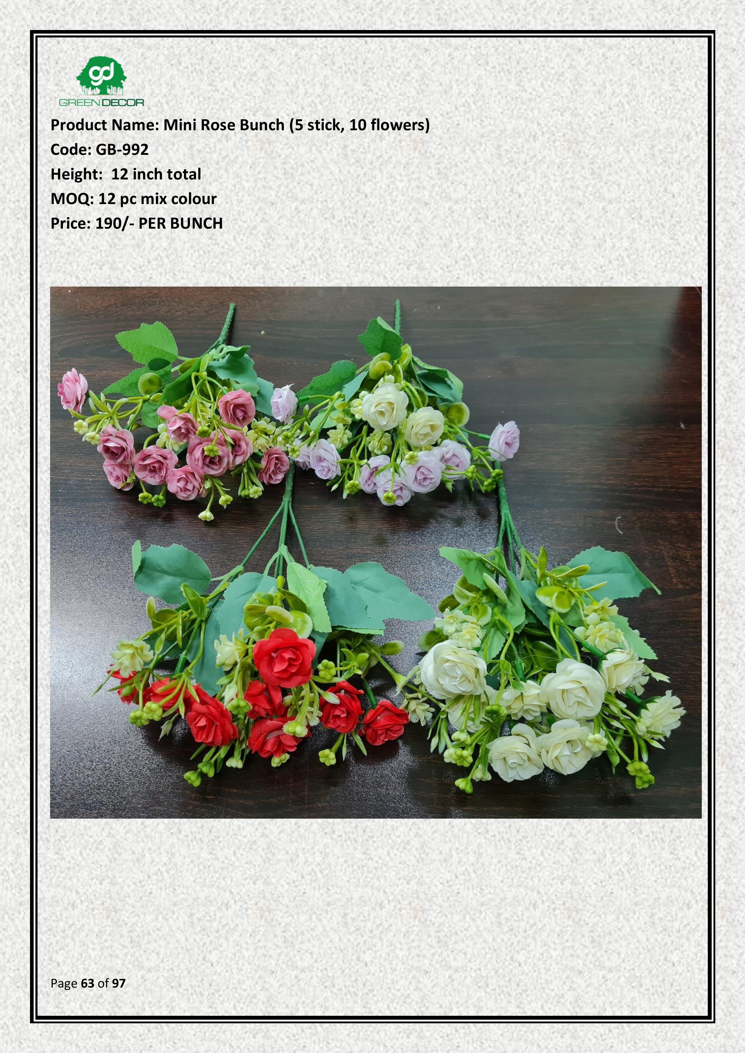 Artificial Mini Rose Bunch (5 stick, 10 flowers)