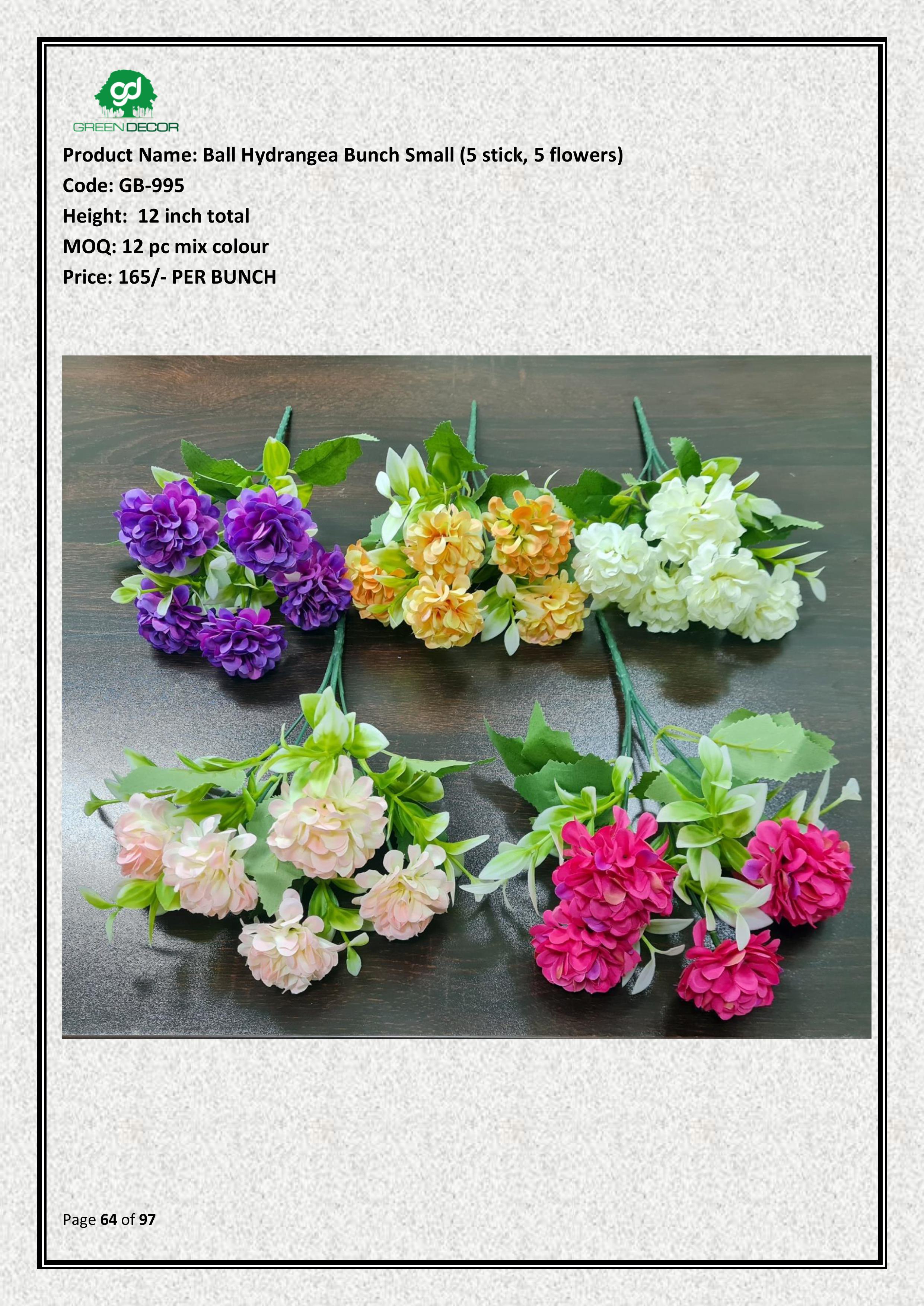 Artificial Ball Hydrangea Bunch Small (5 stick, 5 flowers)