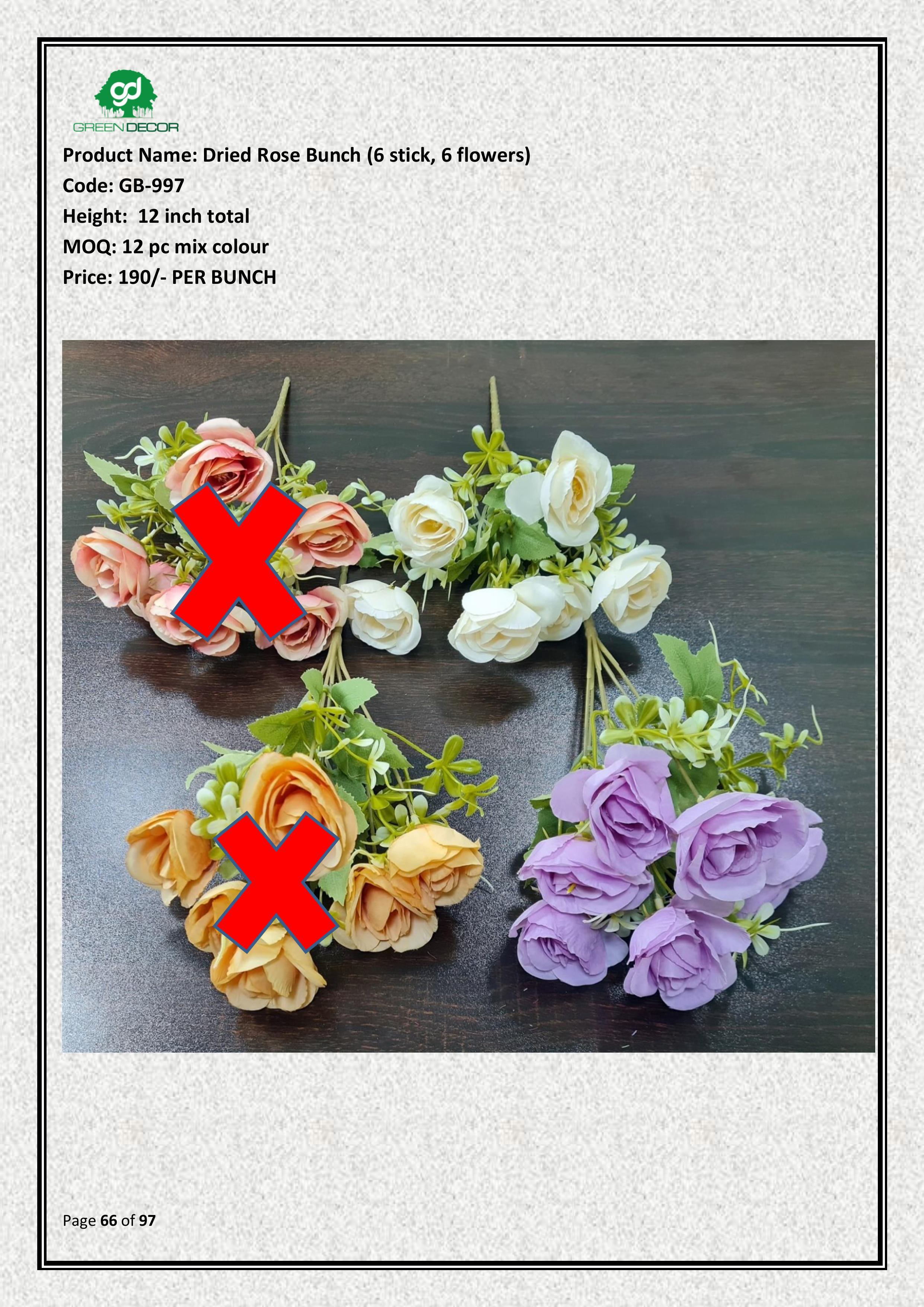 Artificial Dried Rose Bunch (6 stick, 6 flowers)