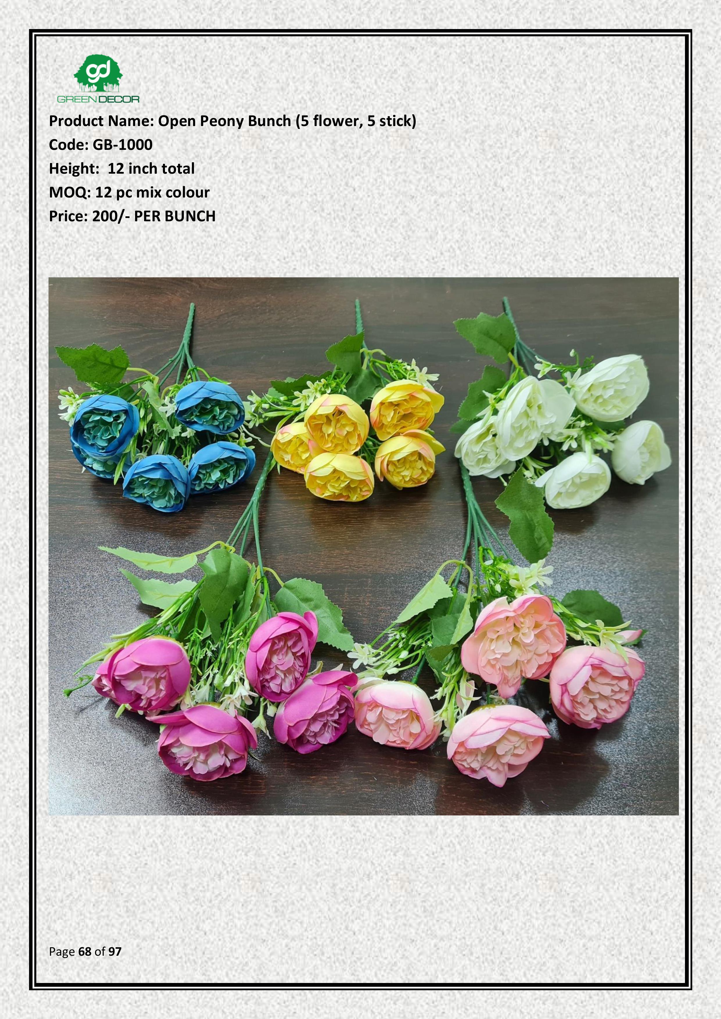Artificial Open Peony Bunch (5 flower, 5 stick)