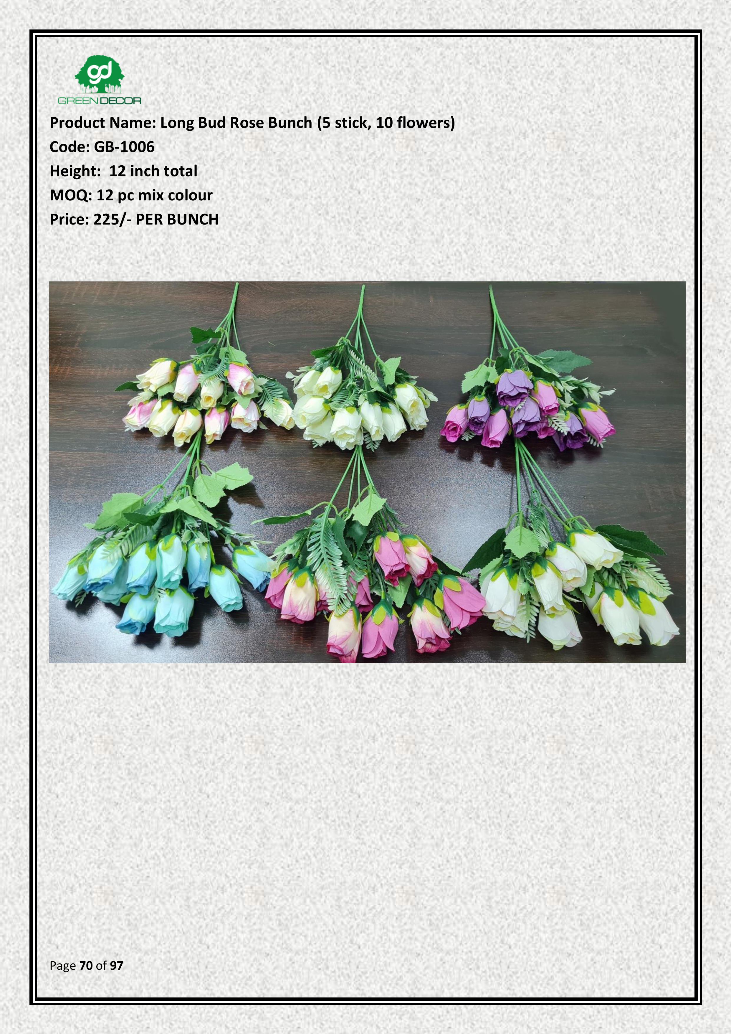 Artificial Long Bud Rose Bunch (5 stick, 10 flowers)
