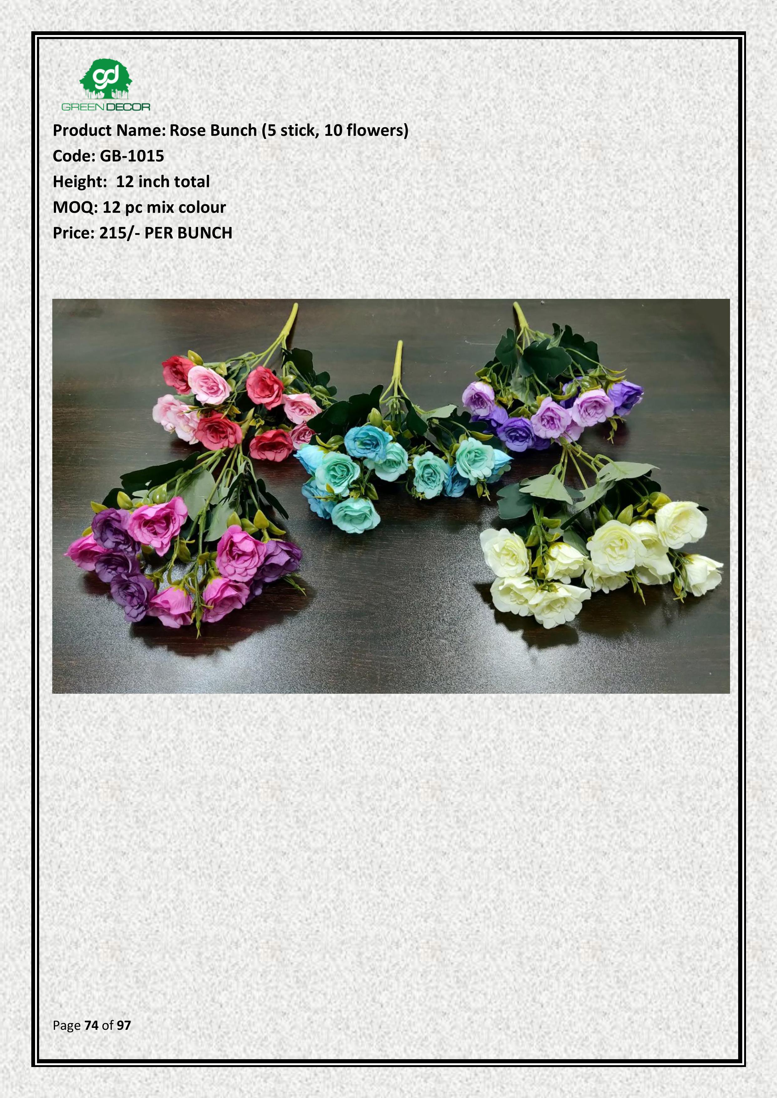 Artificial Rose Bunch (5 stick, 10 flowers)