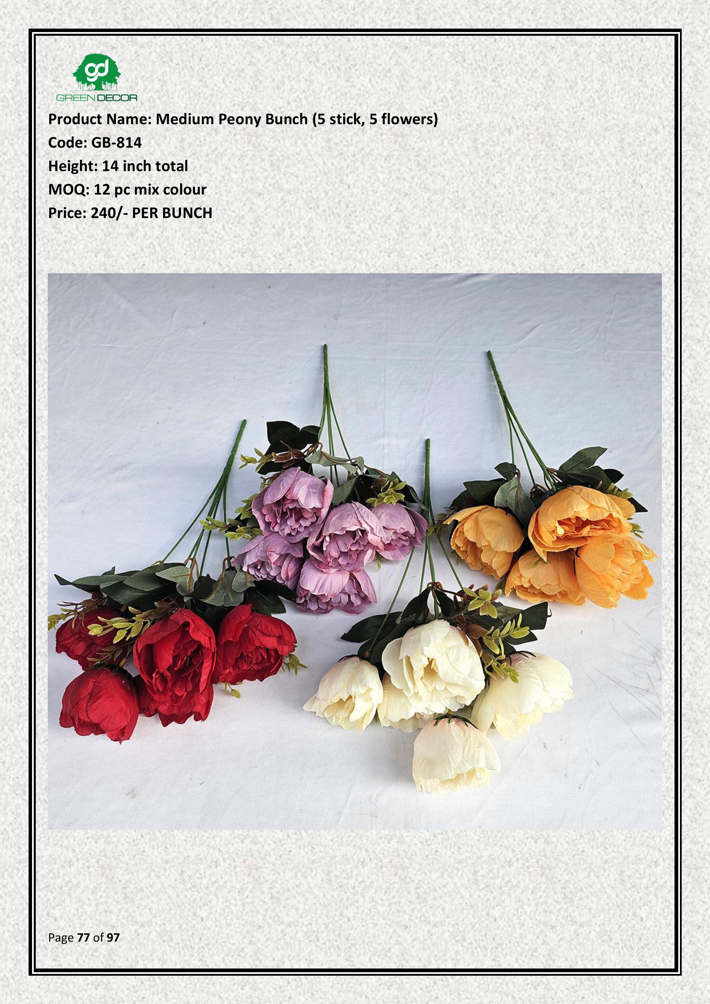 Artificial Medium Peony Bunch (5 stick, 5 flowers)