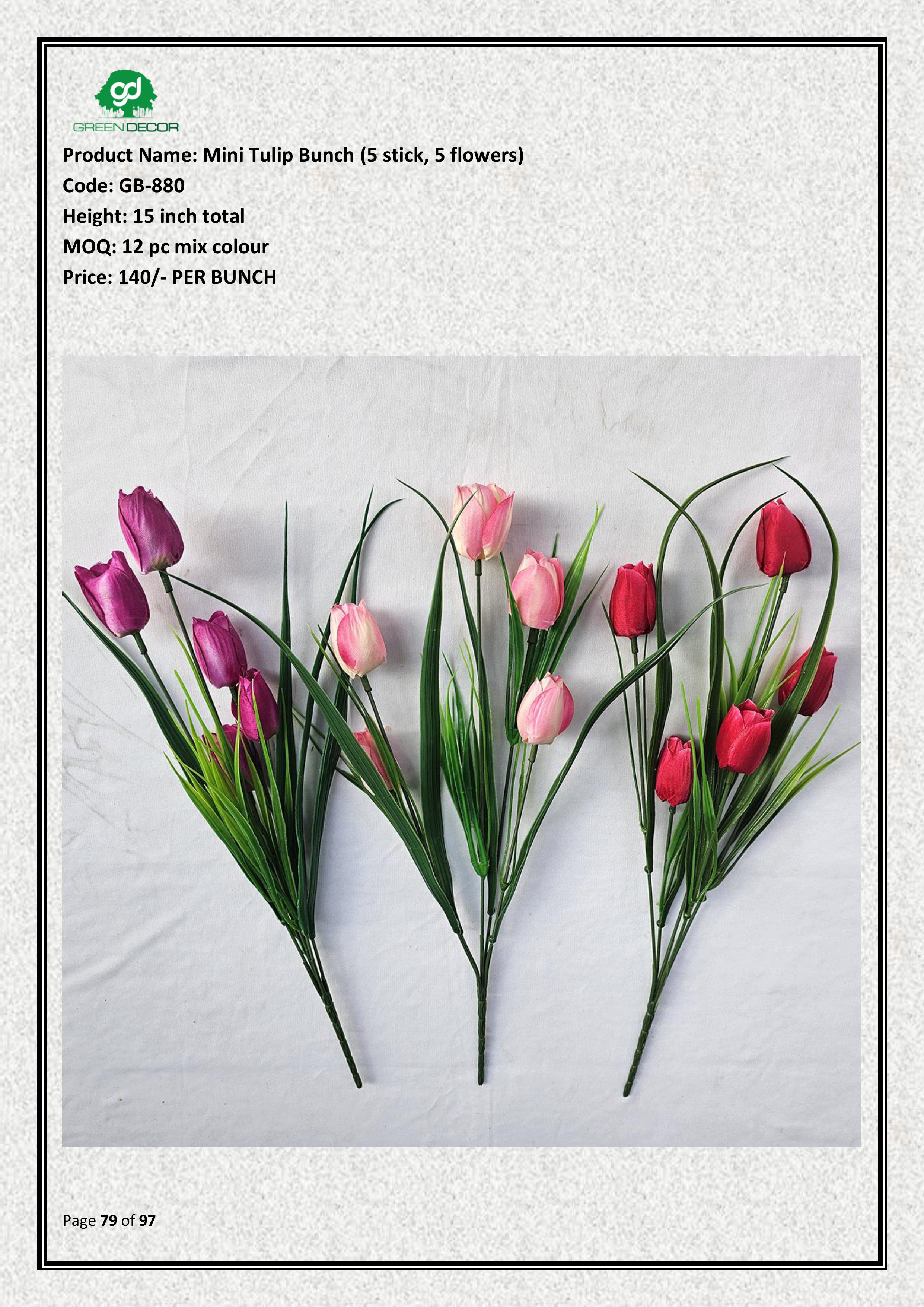 Artificial Mini Tulip Bunch (5 stick, 5 flowers)