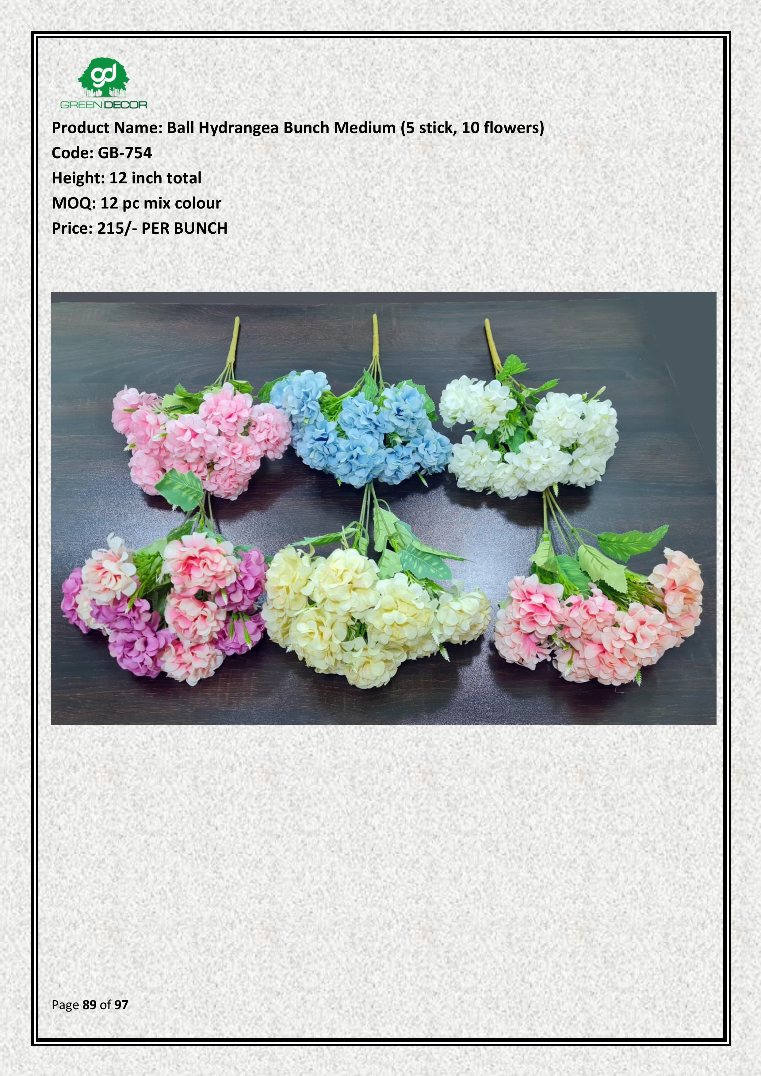 Artificial Ball Hydrangea Bunch Medium (5 stick, 10 flowers)