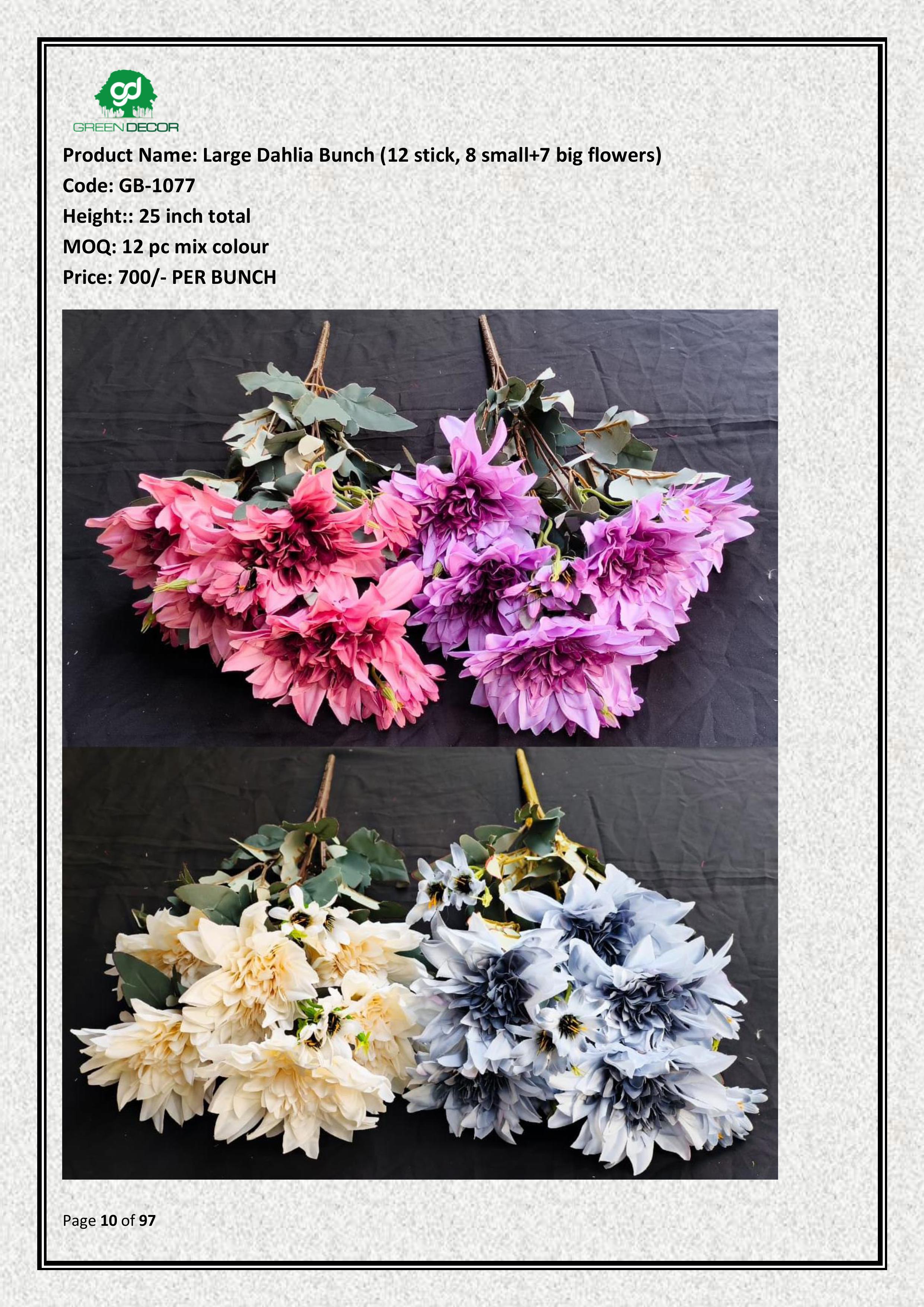 Artificial Large Dahlia Bunch (12 stick, 8 small+7 big flowers)