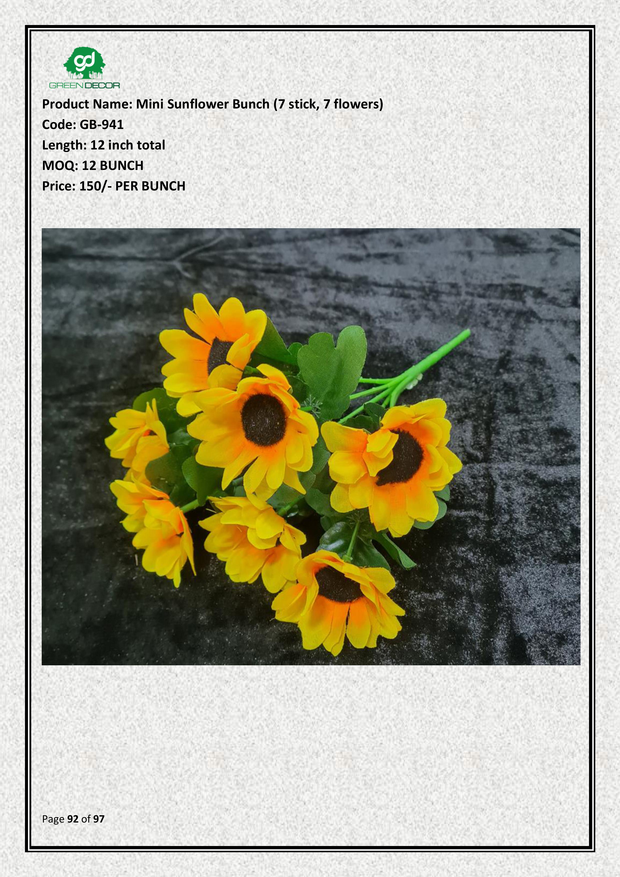 Artificial Mini Sunflower Bunch (7 stick, 7 flowers)